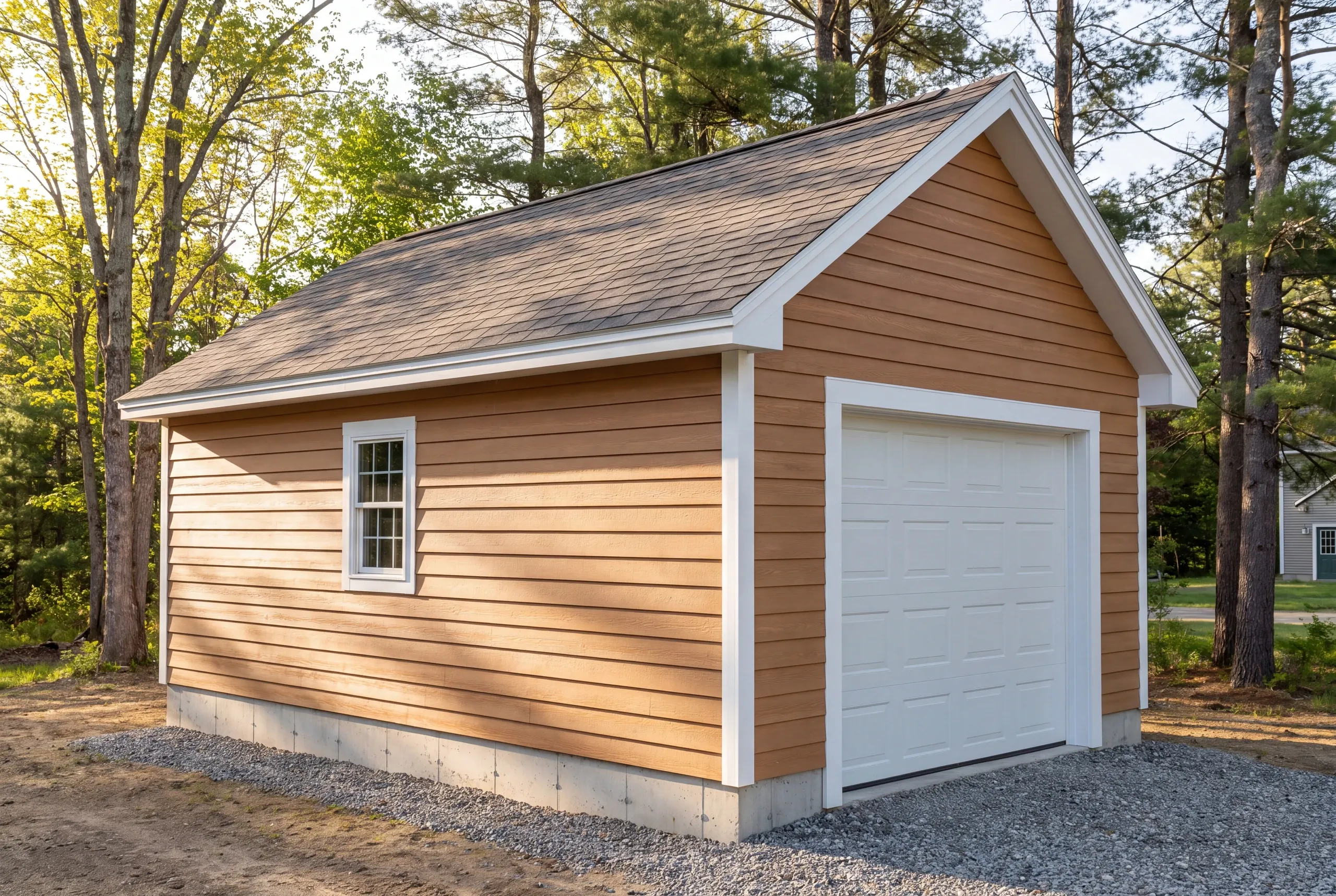 Finished detached garage with gravel drive on an Auburn property