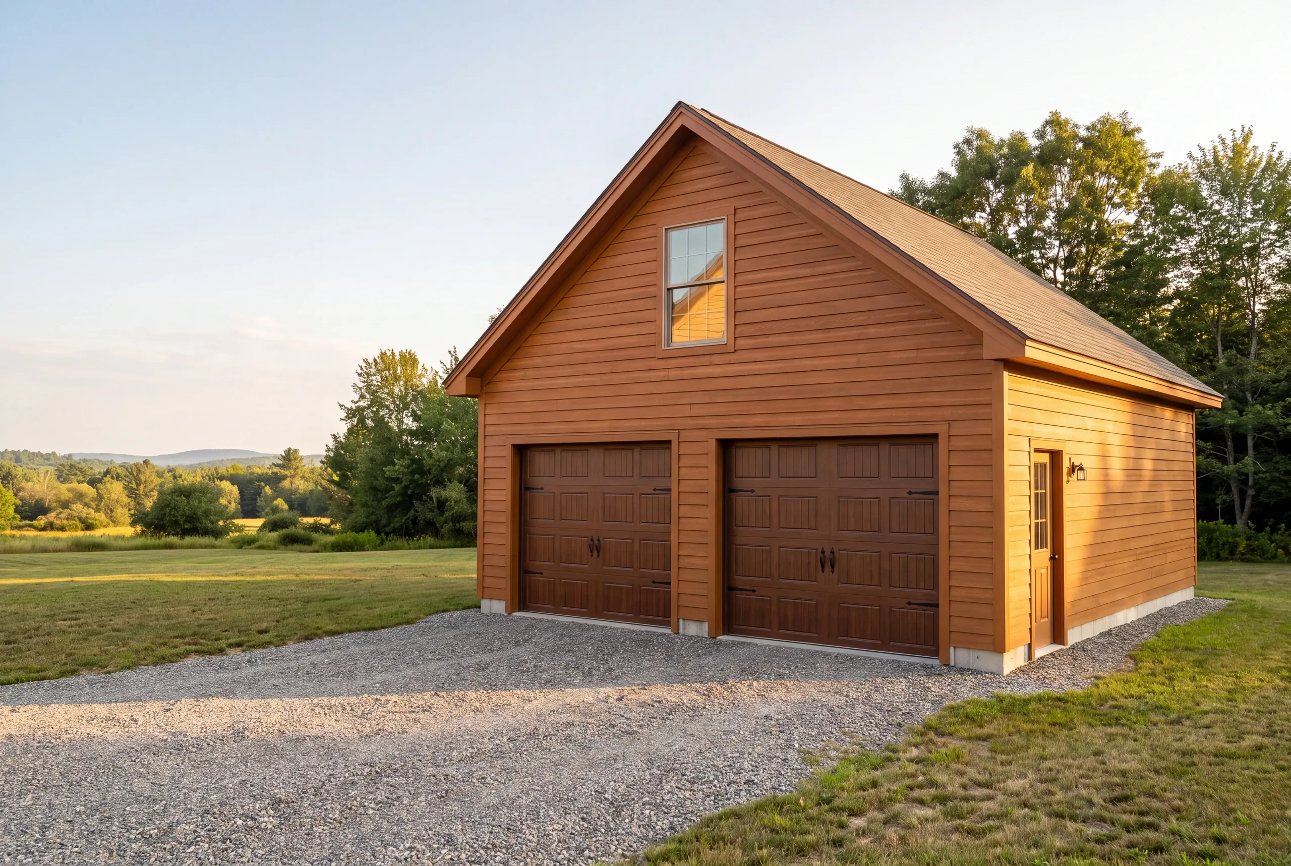 Finished detached garage on an Auburn, Maine property, wide view