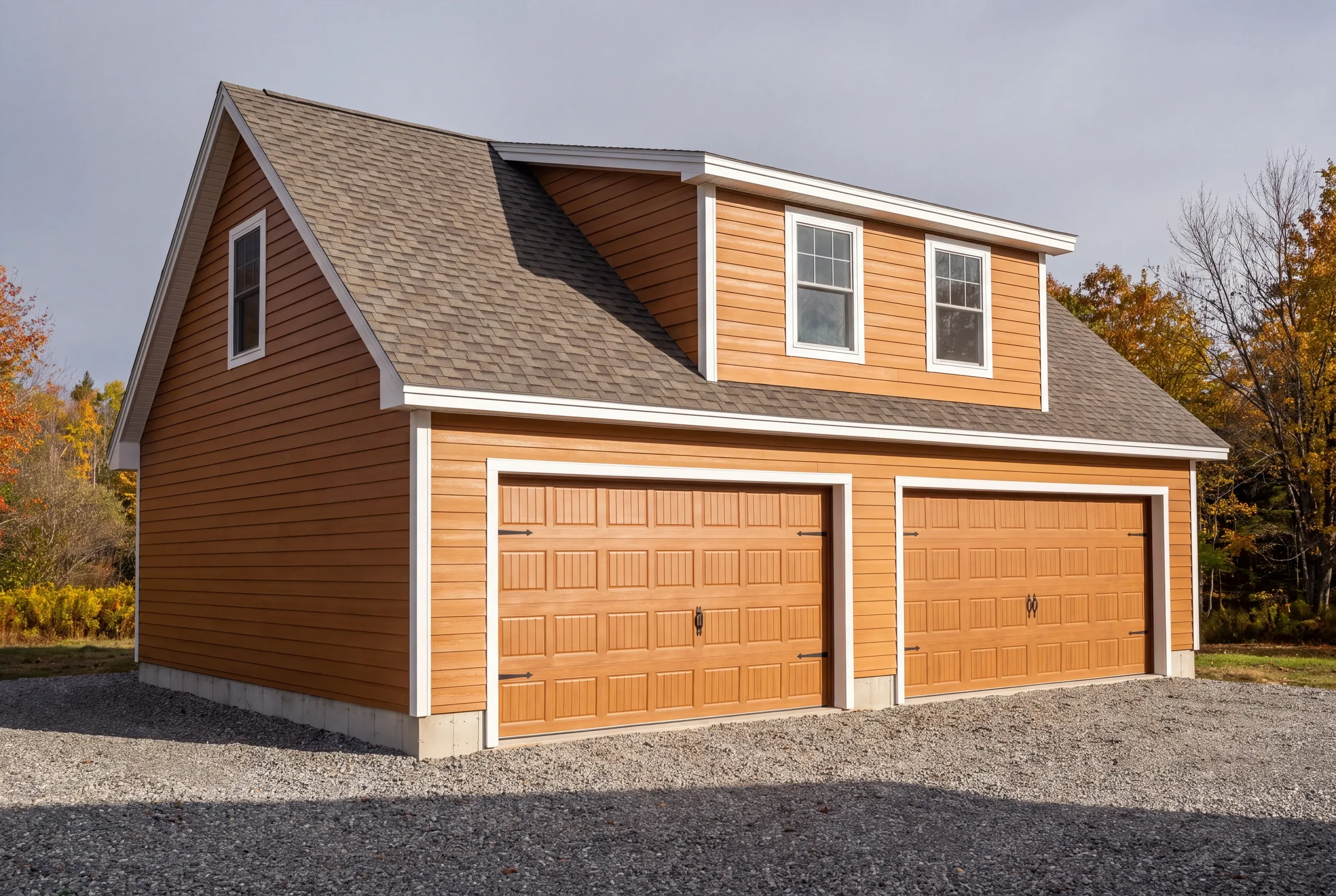 Finished detached garage with gravel running to the door on an Augusta property
