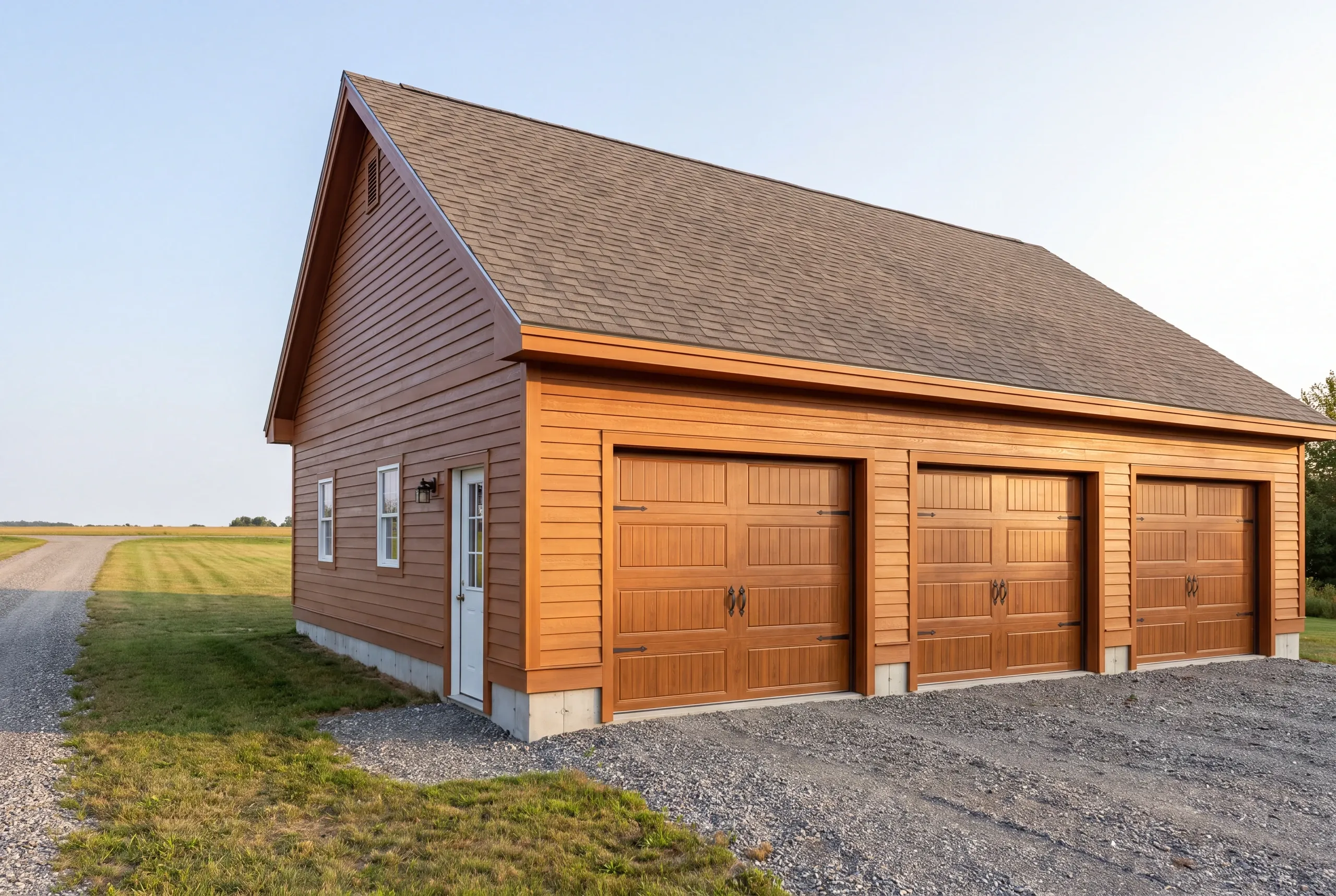 Finished detached garage on an Augusta, Maine property, wide view