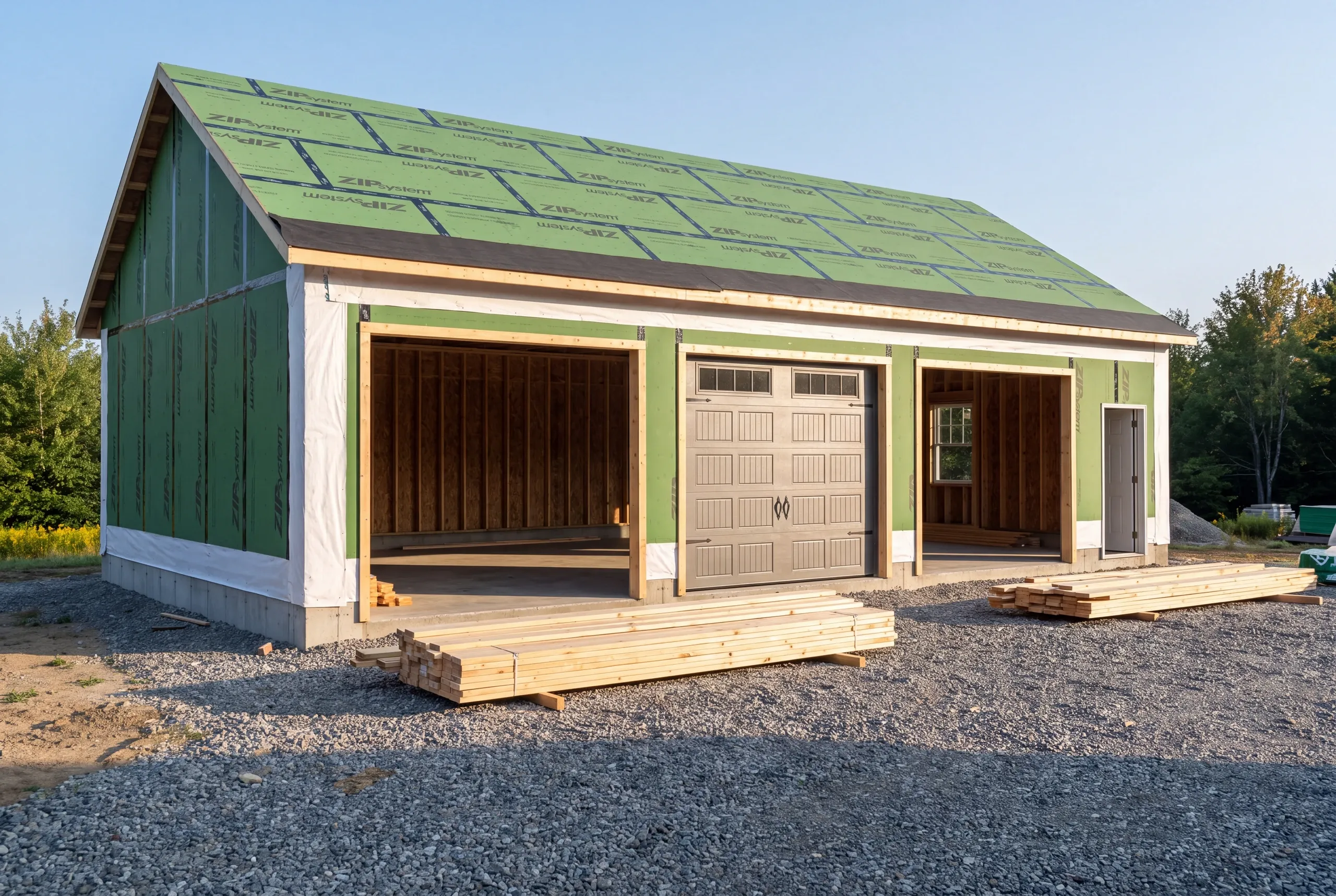 Insulated overhead door installed on a year-round garage in Belgrade, Maine