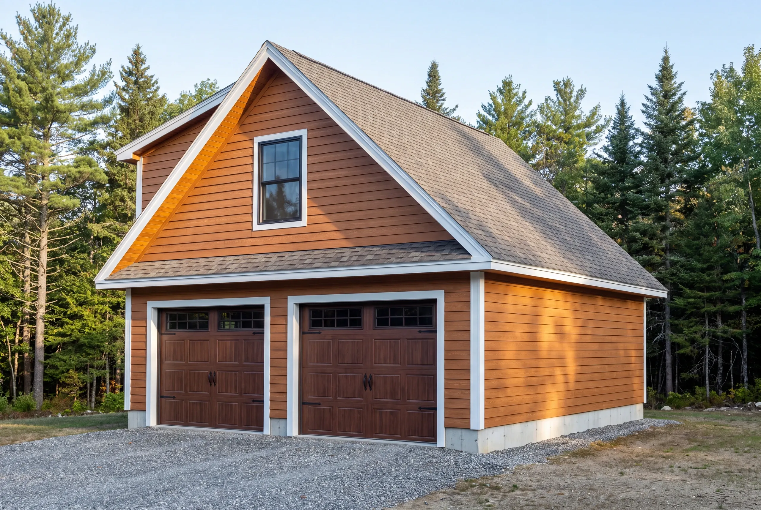 Finished detached garage serving a converted camp near Long Pond in Belgrade