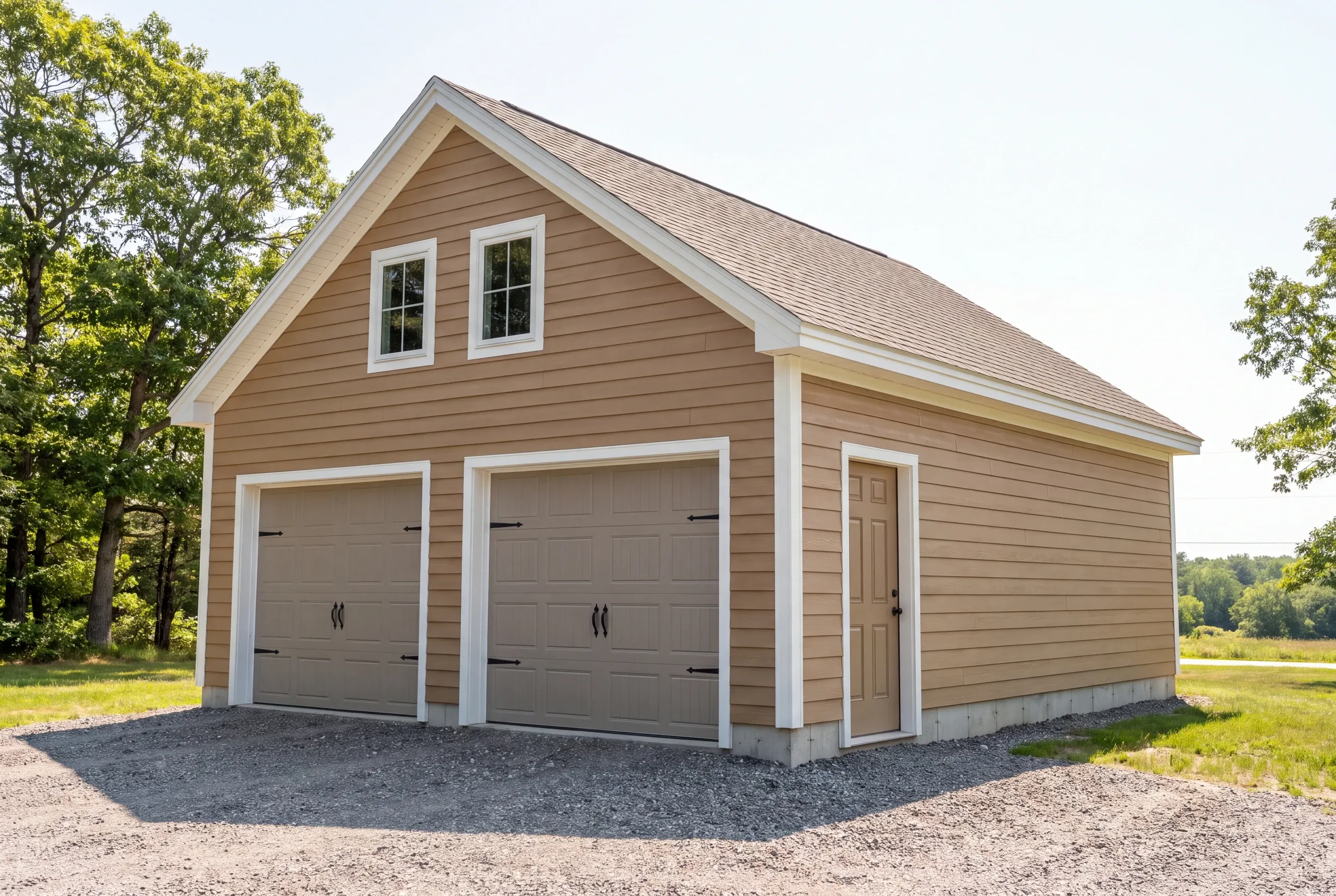 Garage builder Brunswick, ME crew building a detached garage behind a Federal style home