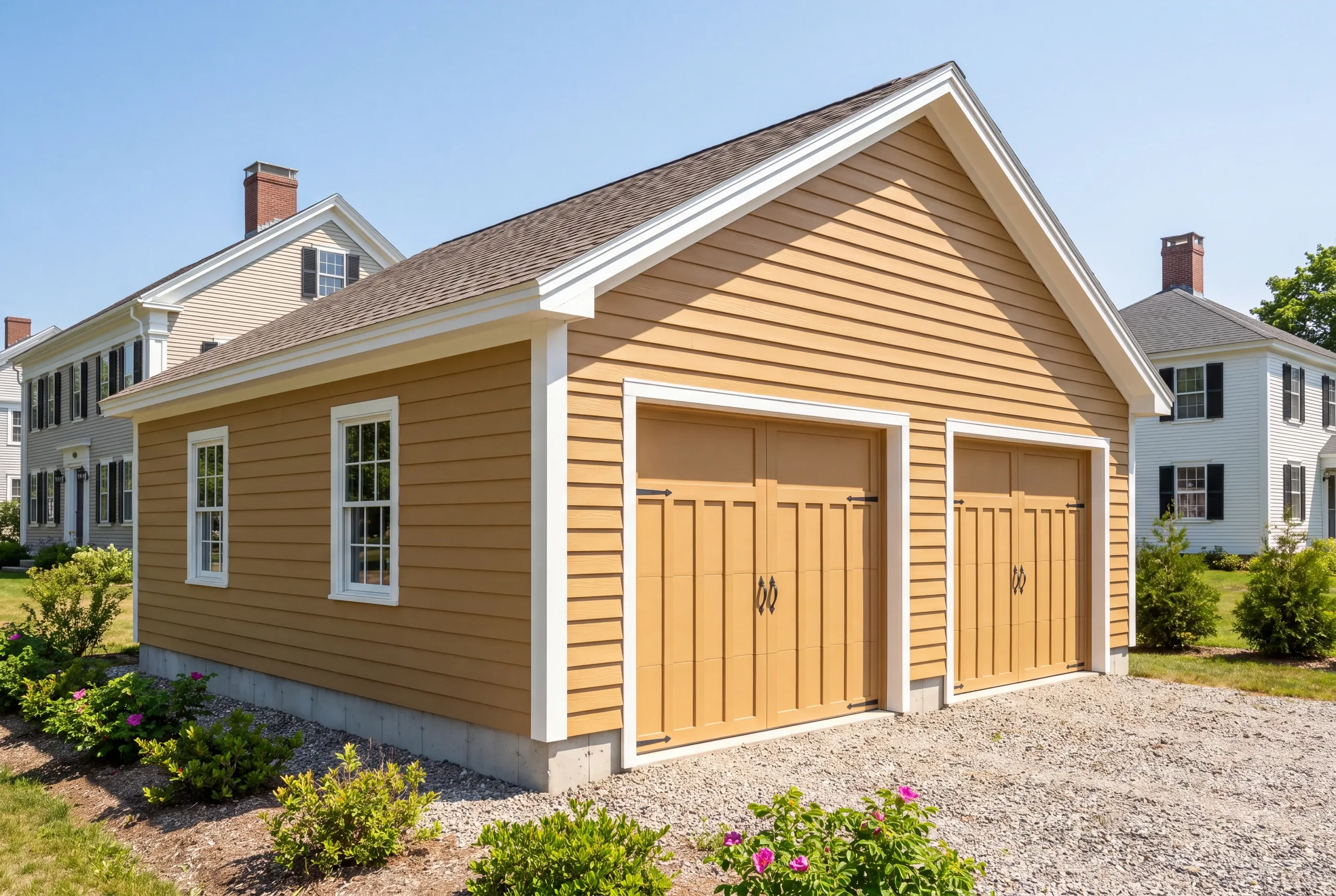 Finished detached garage on a coastal property toward Mere Point in Brunswick