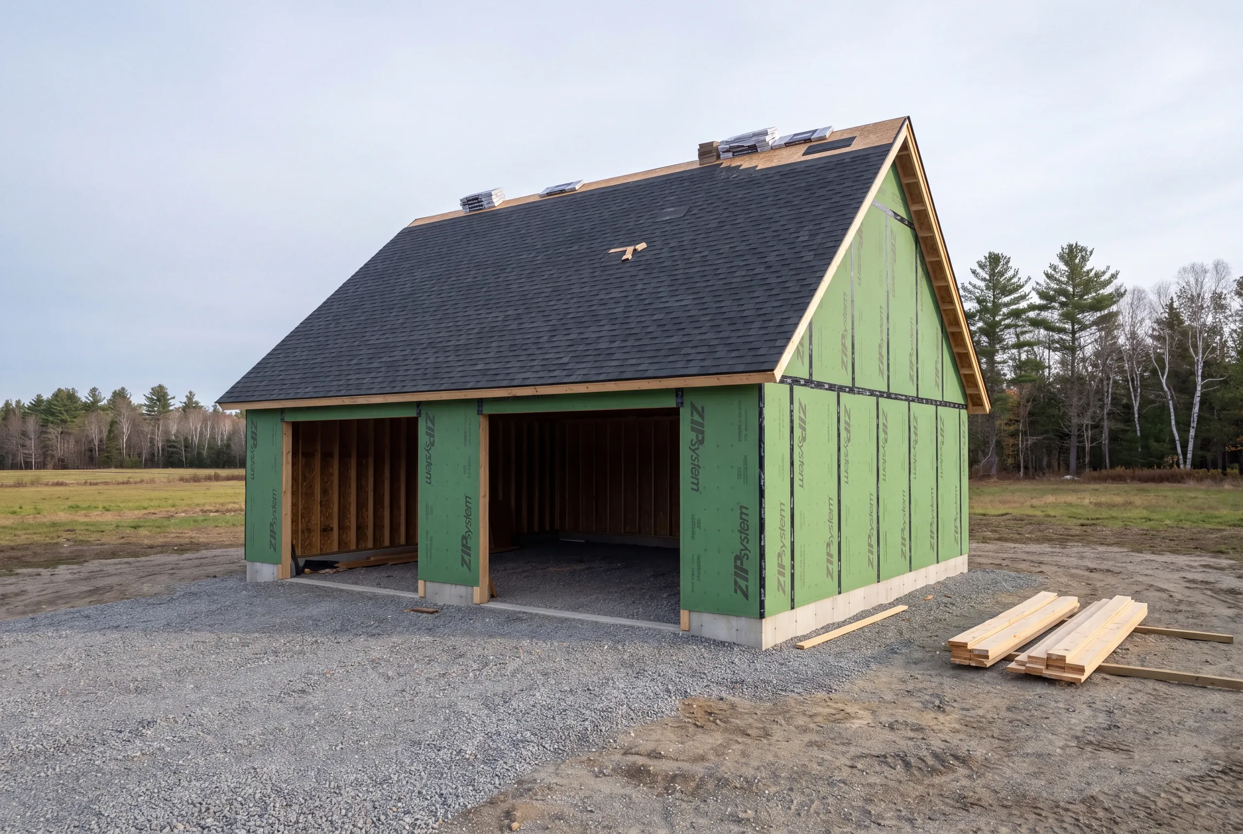 CertainTeed roofing installed on a large farm garage in Clinton