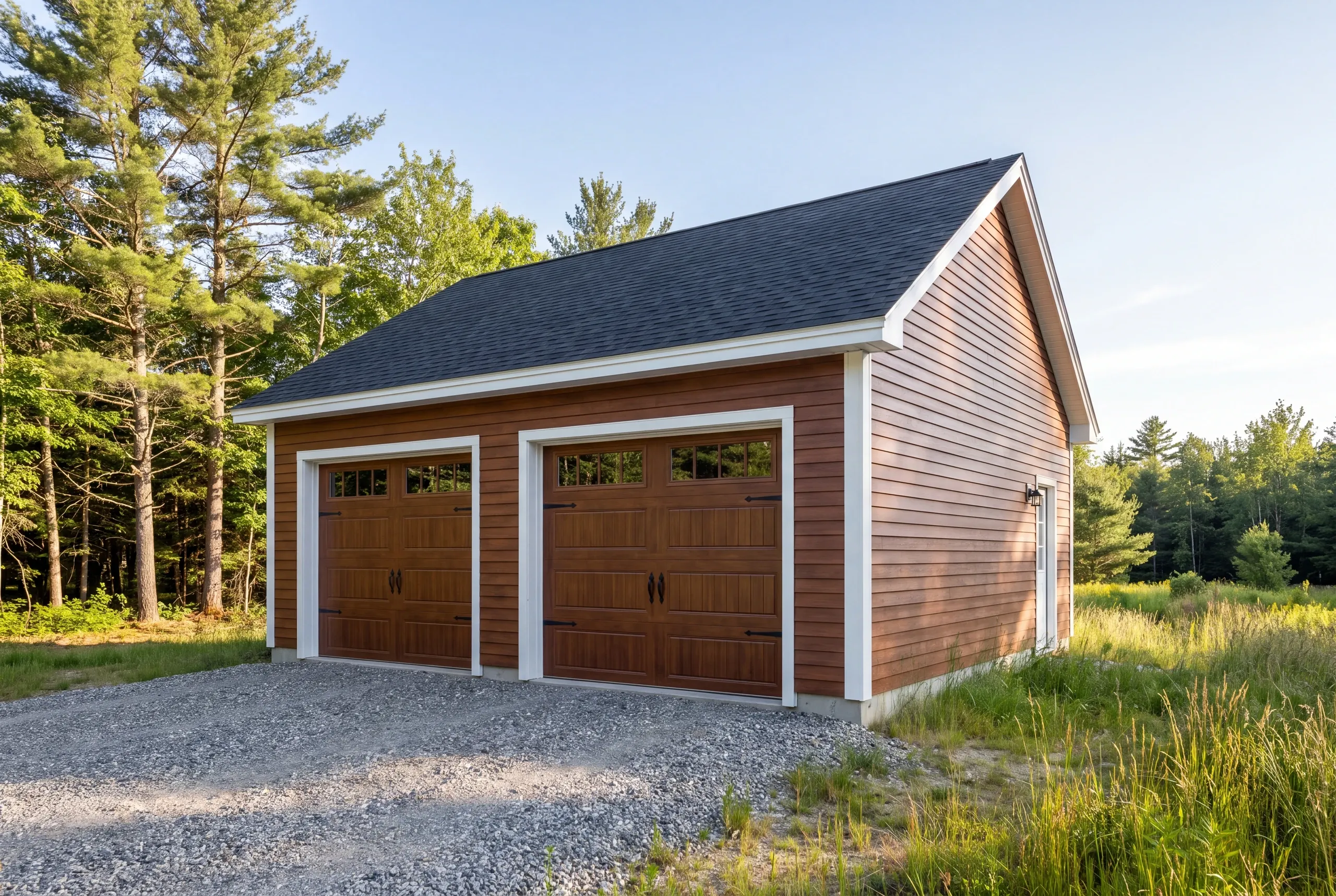 Finished detached garage with gravel drive on a Fairfield farmstead