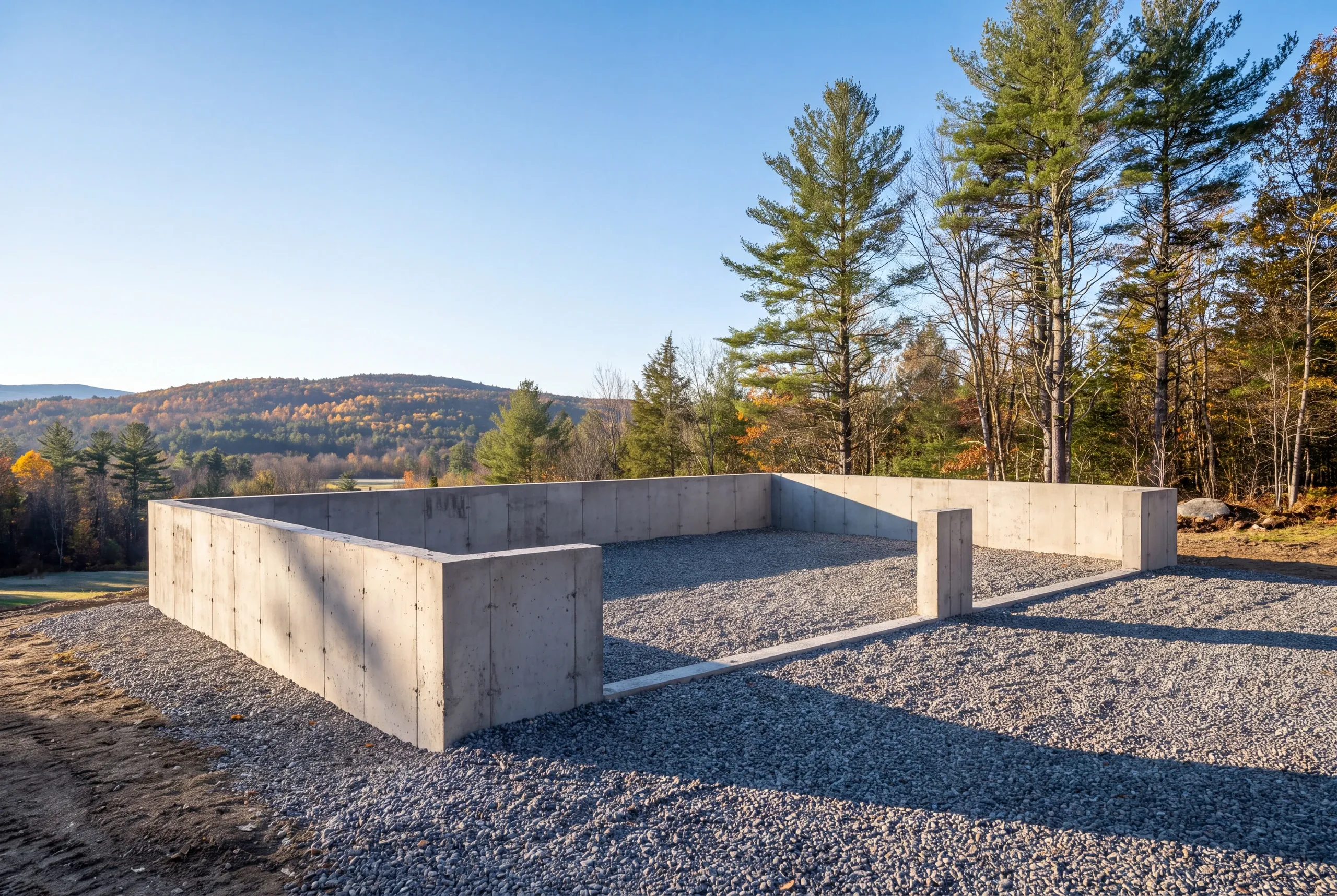 Garage builder Farmington, ME crew framing a detached garage on a foothill lot above the Sandy River