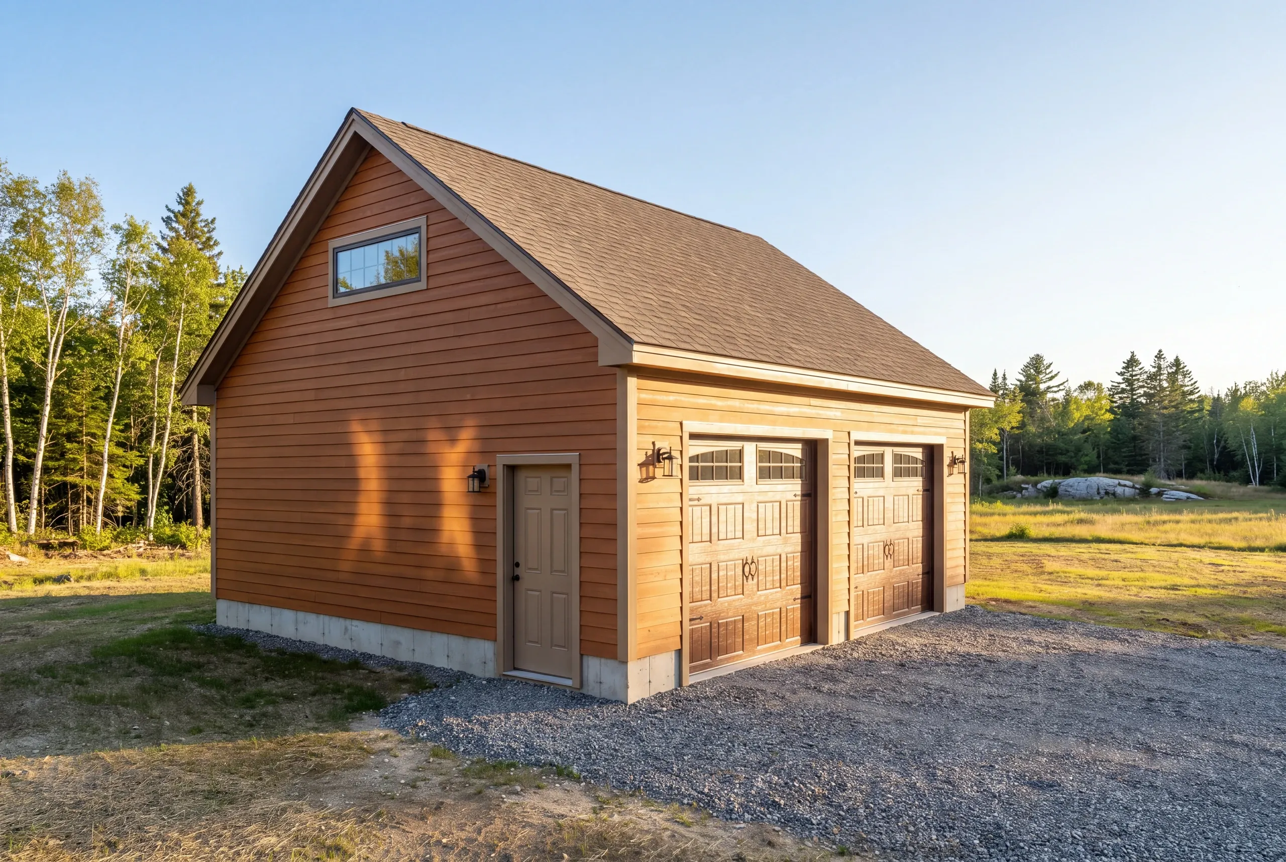 Builder walking an open field parcel to site a garage near Allen Pond