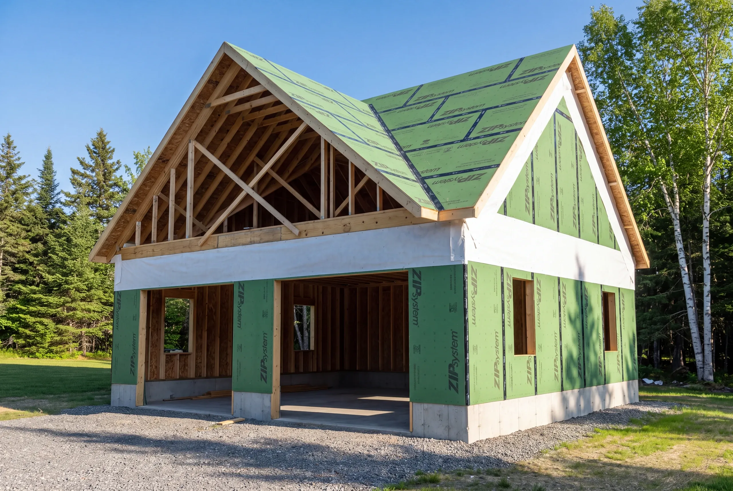 Garage builder framing a two-bay detached garage in Central Maine