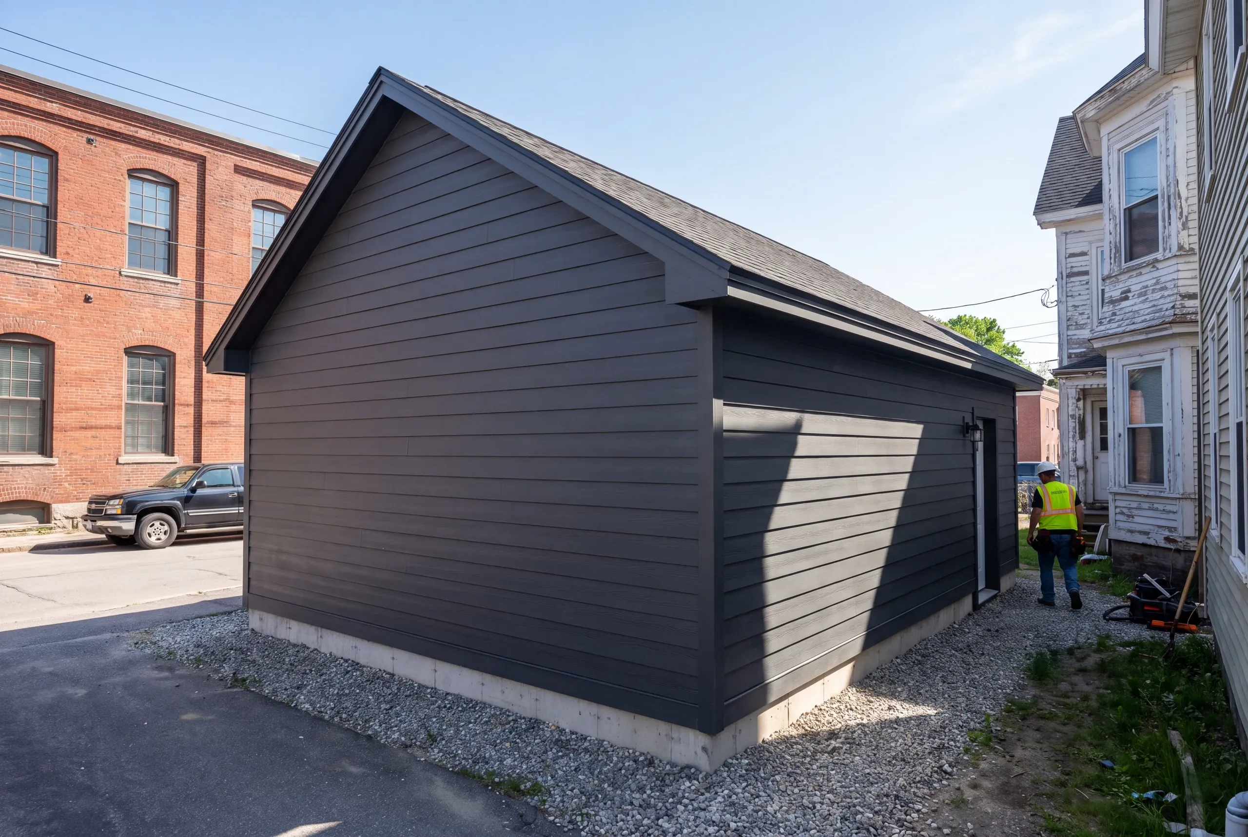 Builder measuring lot coverage and setbacks on a tight Lewiston property
