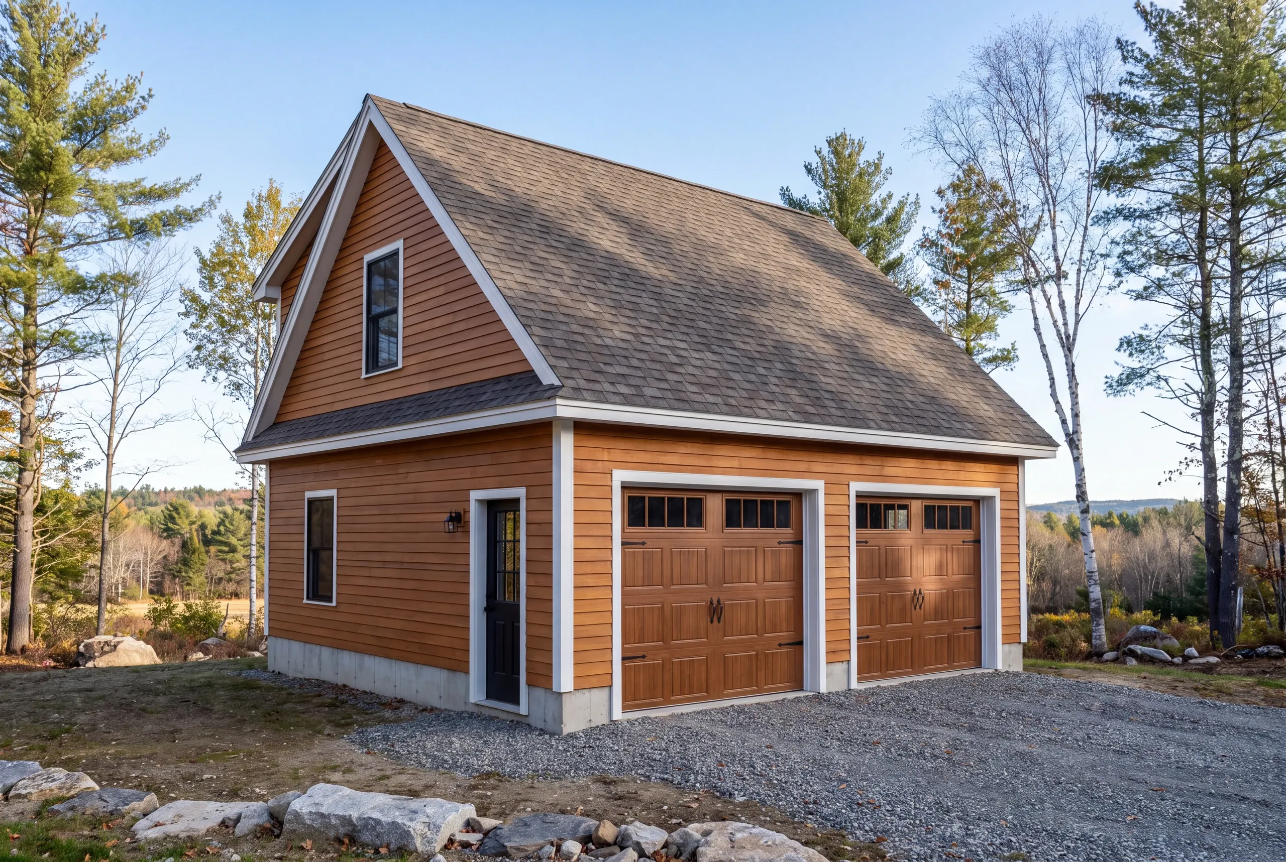 Garage builder Palermo, ME crew excavating boulder till for a detached garage foundation