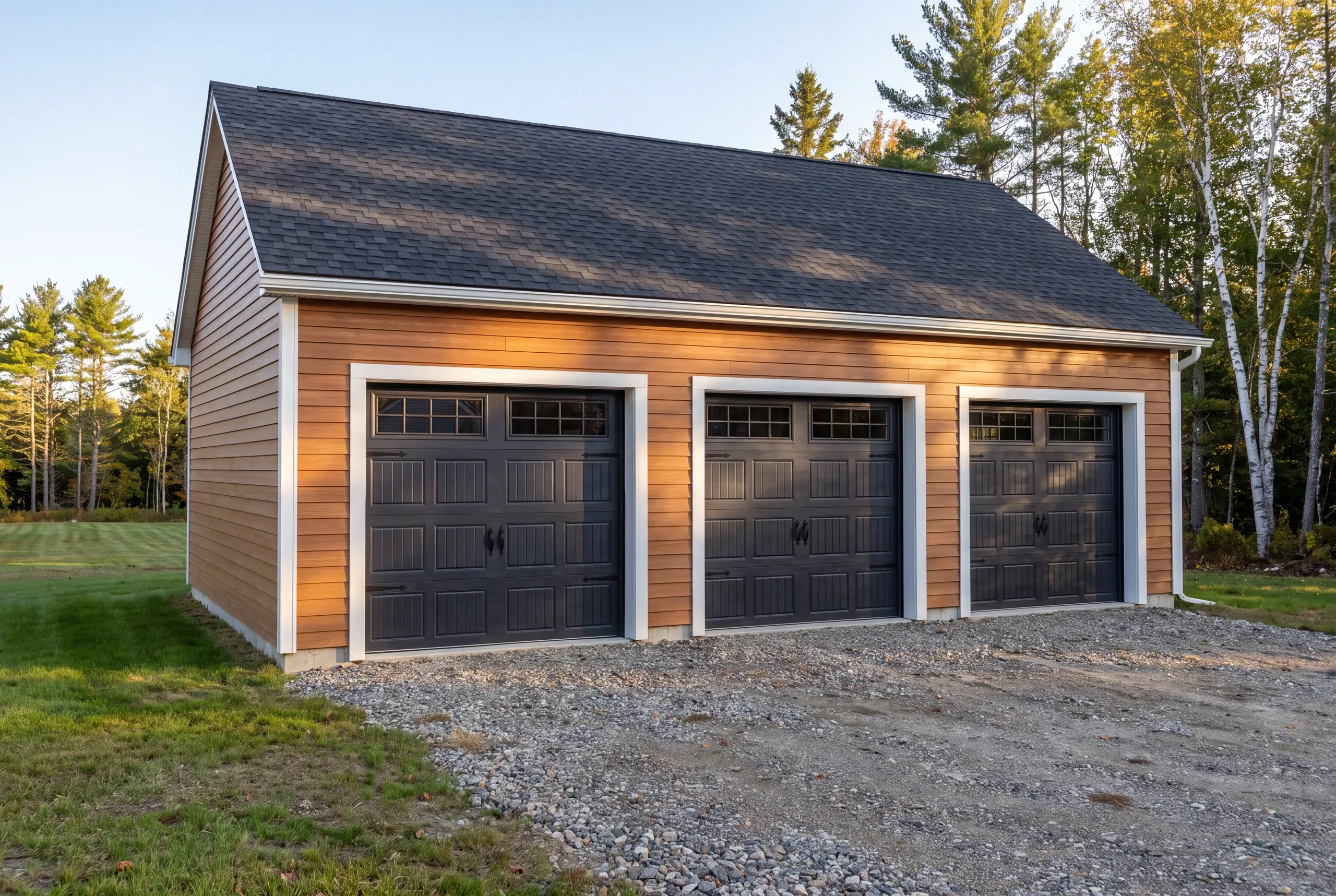 Finished detached garage on a Palermo, Maine property, wide view
