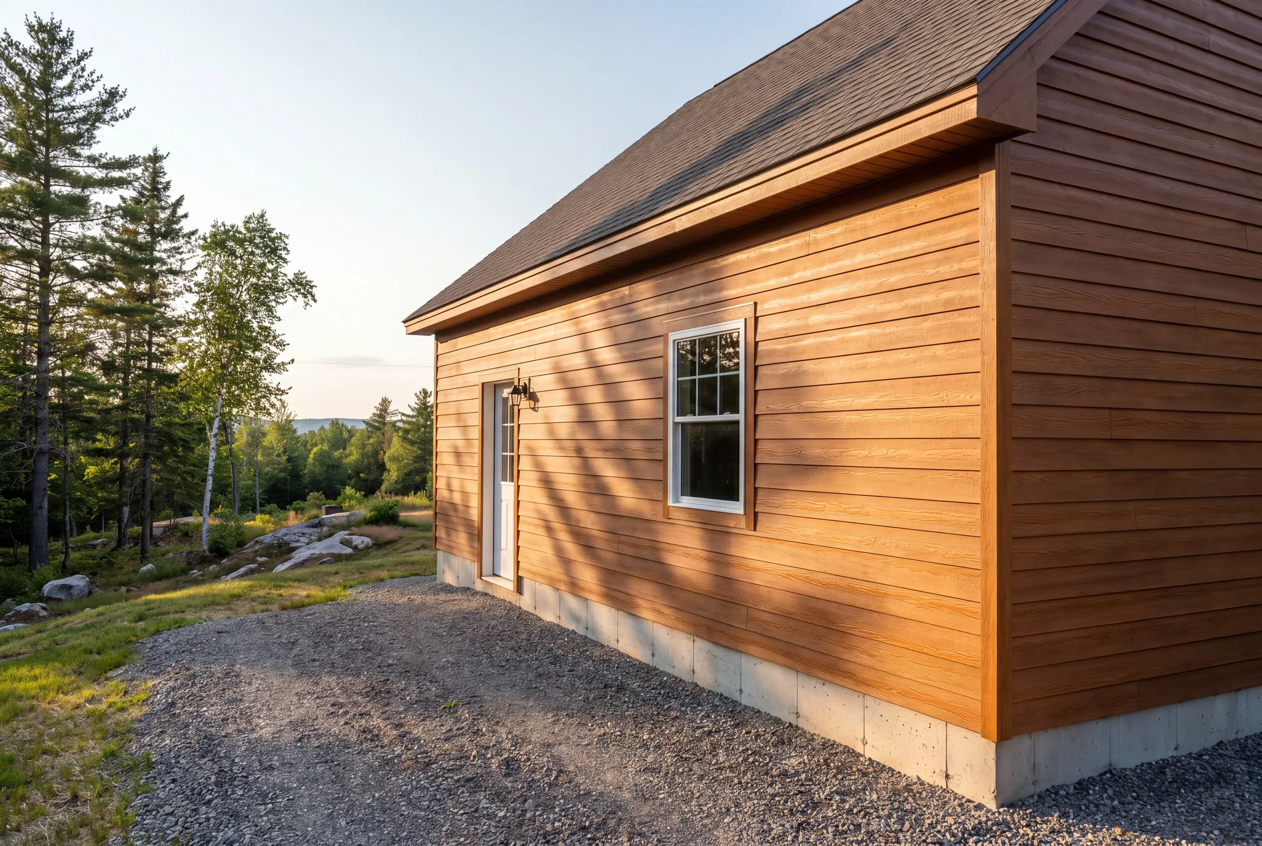 Builder staking a garage location relative to the house on a Sidney lot