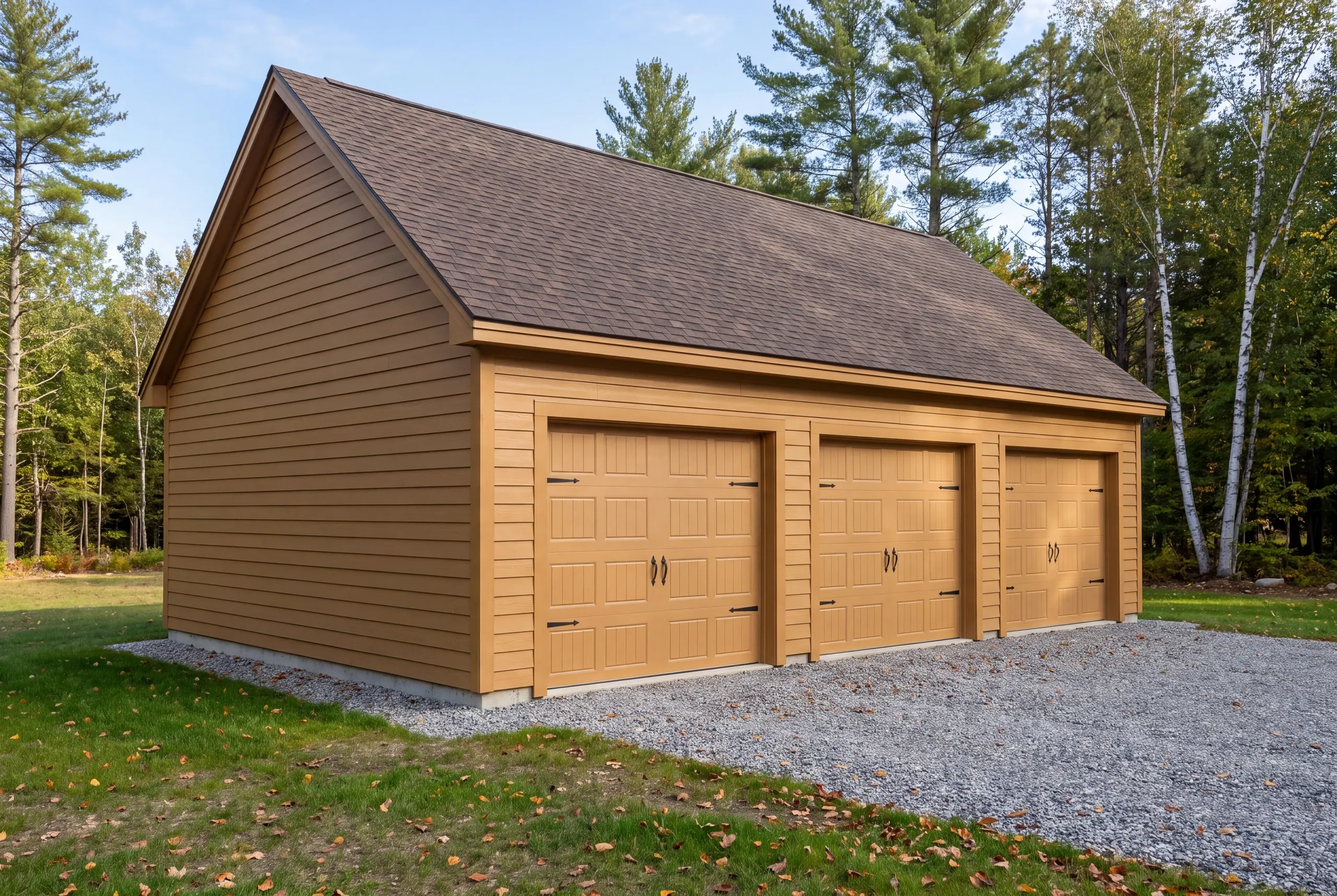 Material staged along a long gravel driveway on a Vassalboro property