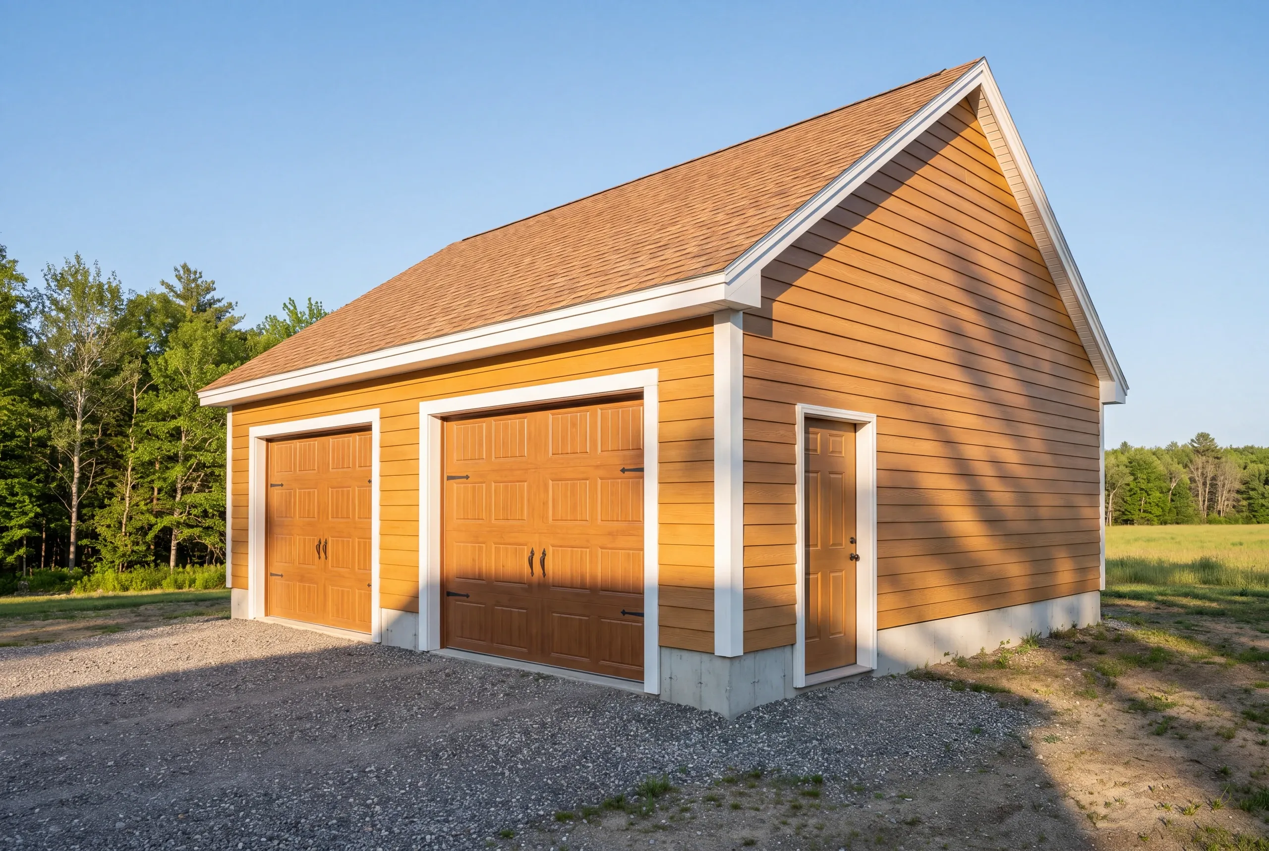 Completed detached garage with shop bay on a rural Vassalboro parcel