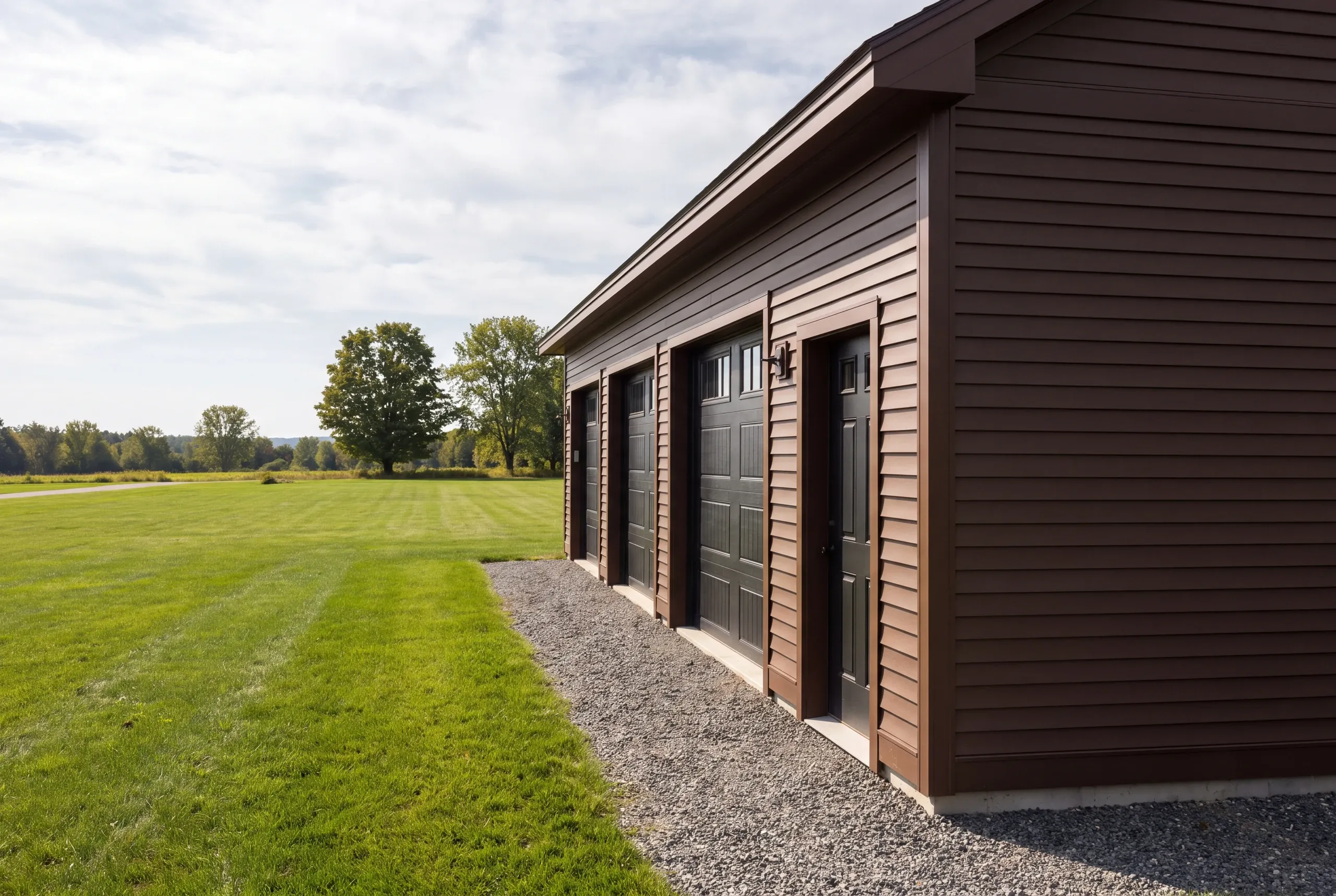 Finished detached garage on a Waterville, Maine property, wide view