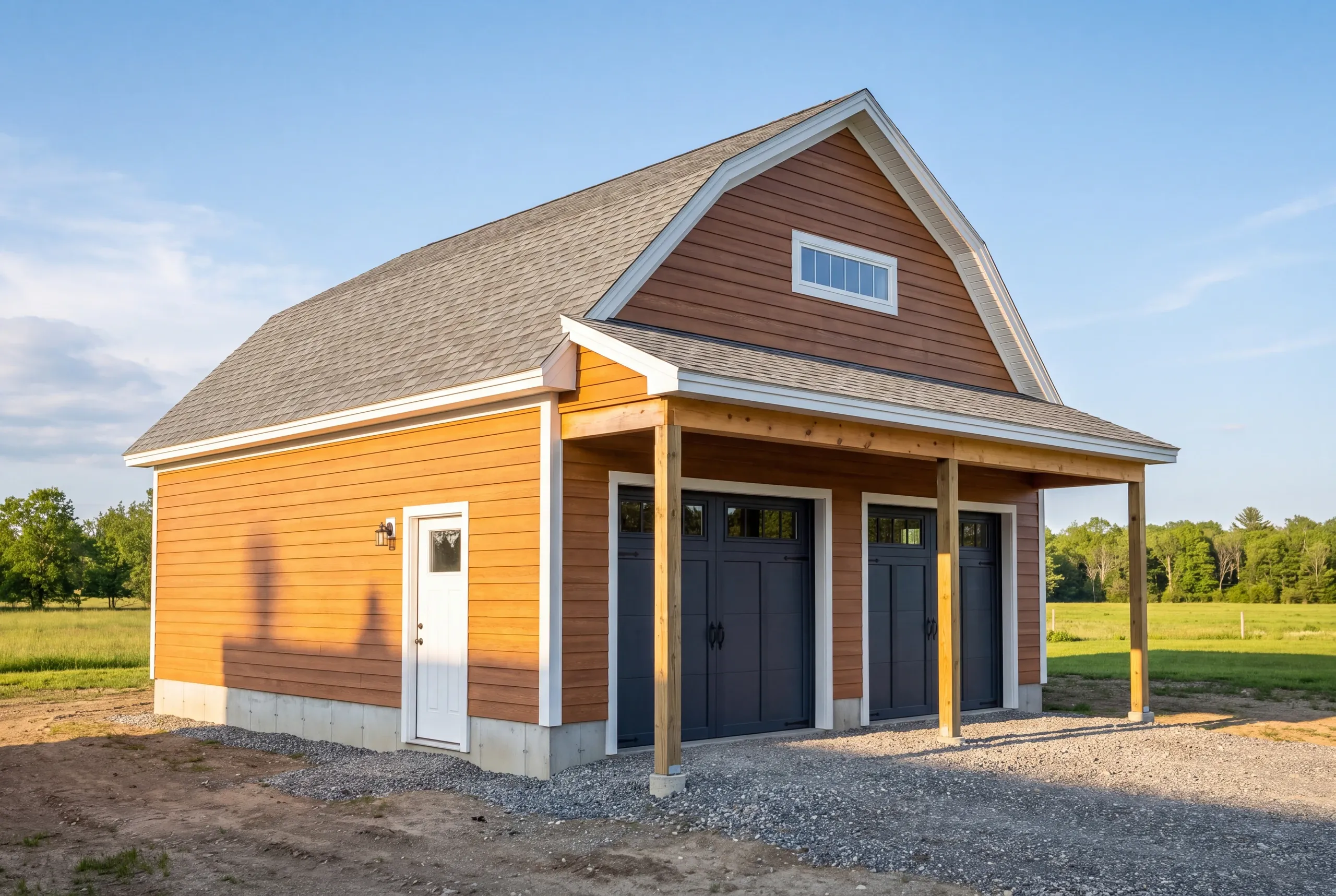Finished equipment storage garage on a Windsor agricultural property