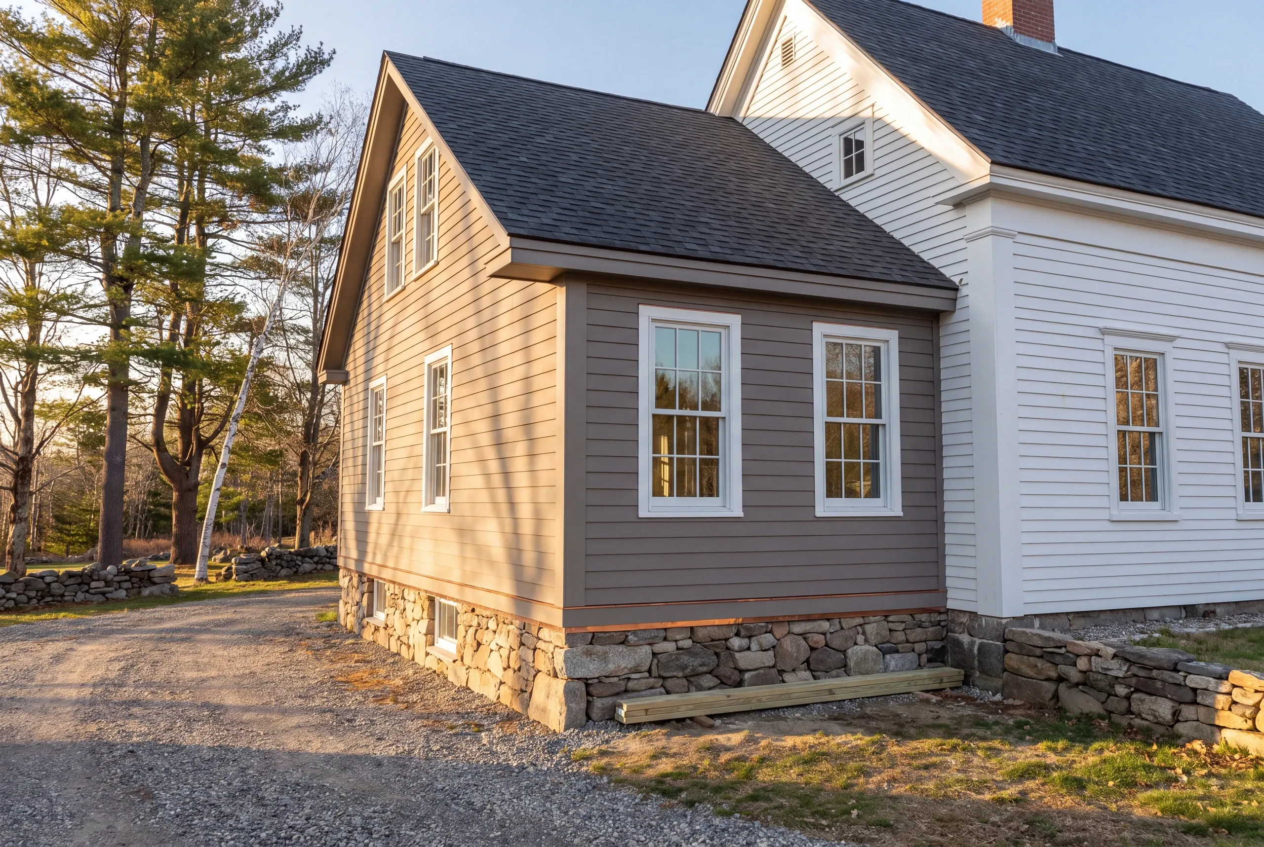 Dry-laid stone foundation exposed under an old Alna farmhouse during sill work