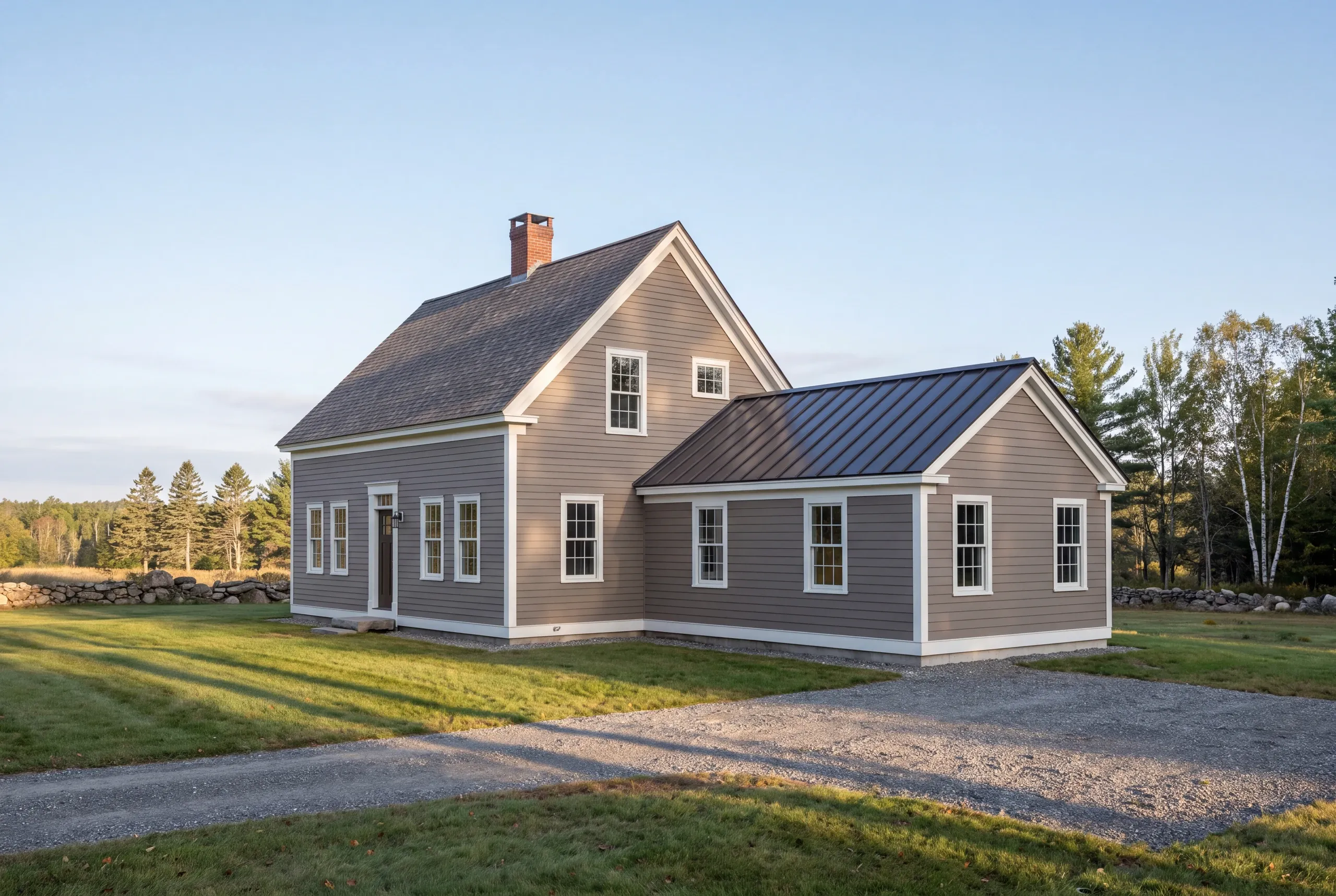 Alna farmhouse with a new ell addition massed lower than the original house