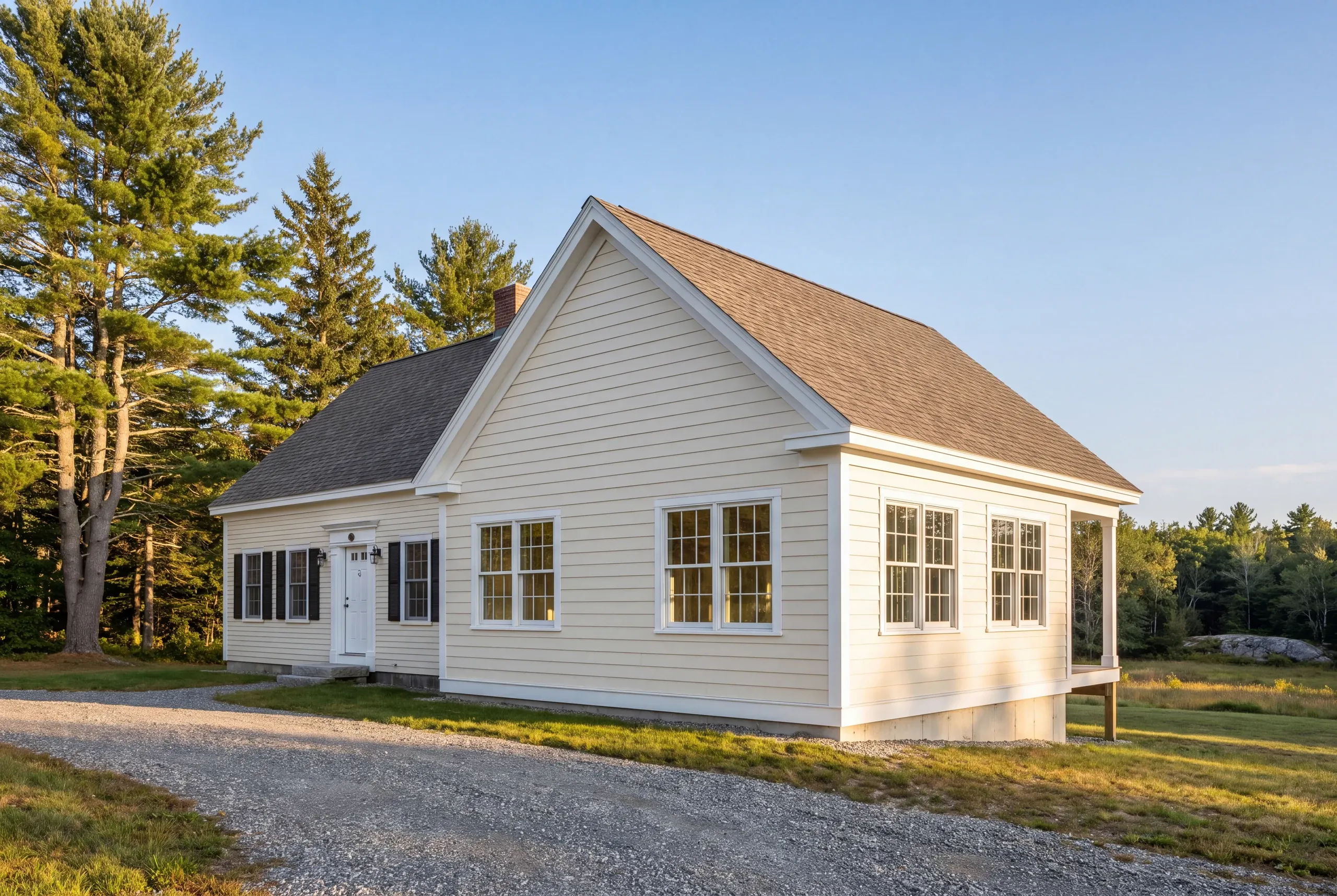 Finished sun room addition set behind an antique house on the Sheepscot in Alna