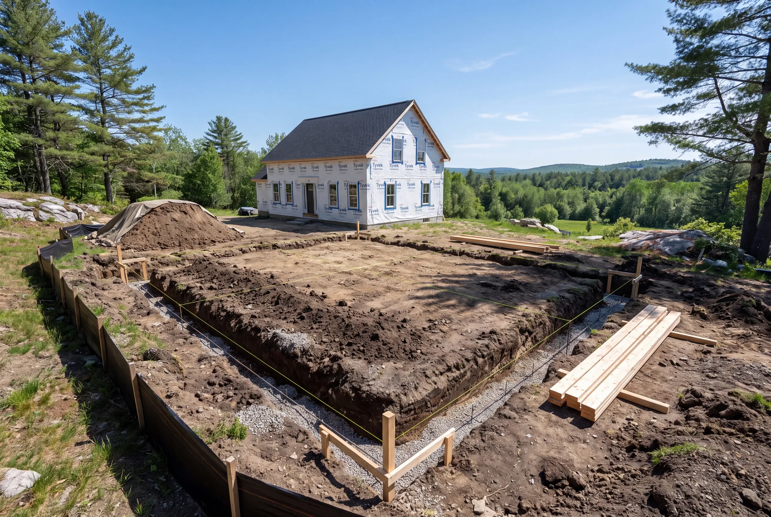 Rural Auburn parcel with a new outbuilding foundation under construction