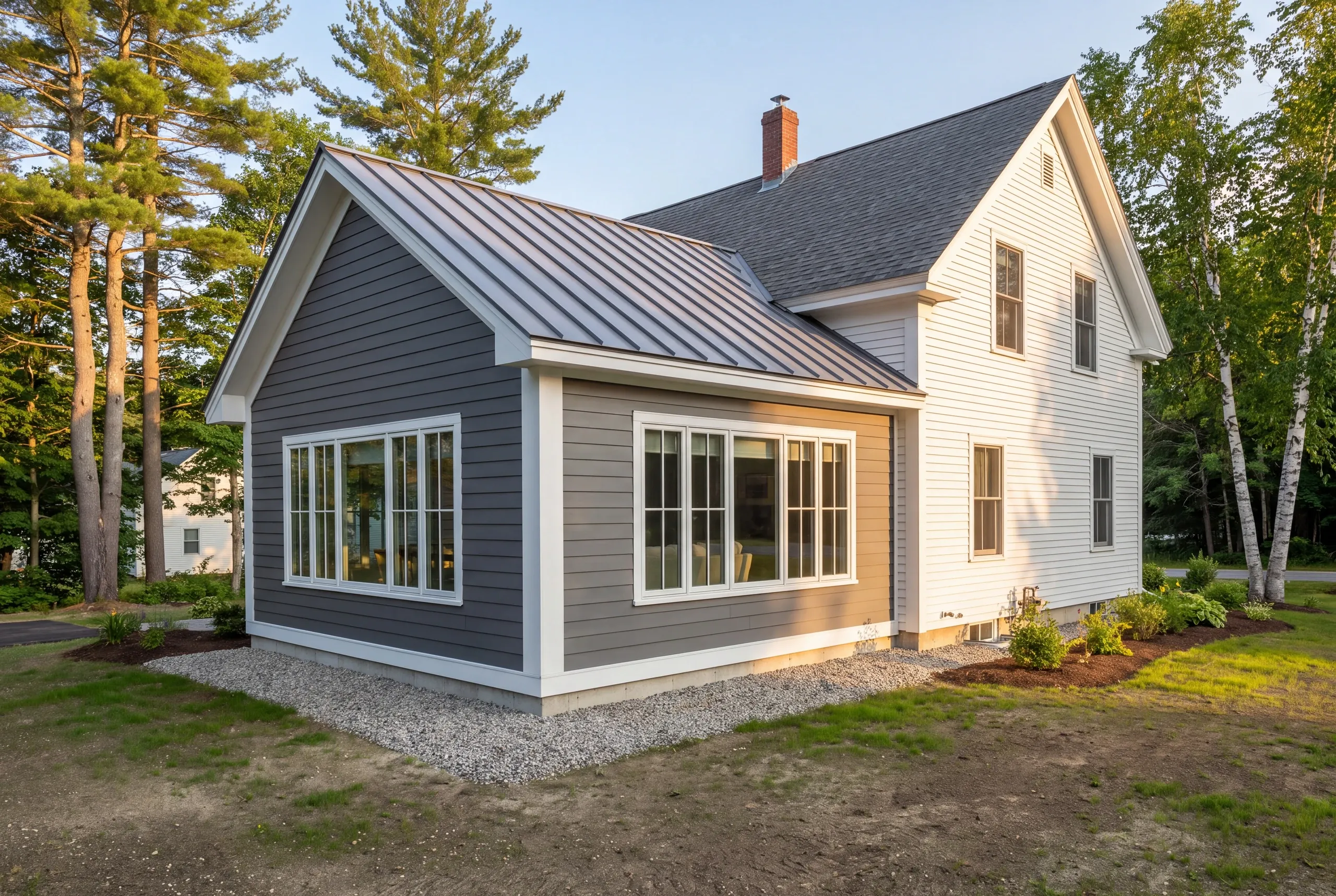 Finished great room addition with a view toward Lake Auburn