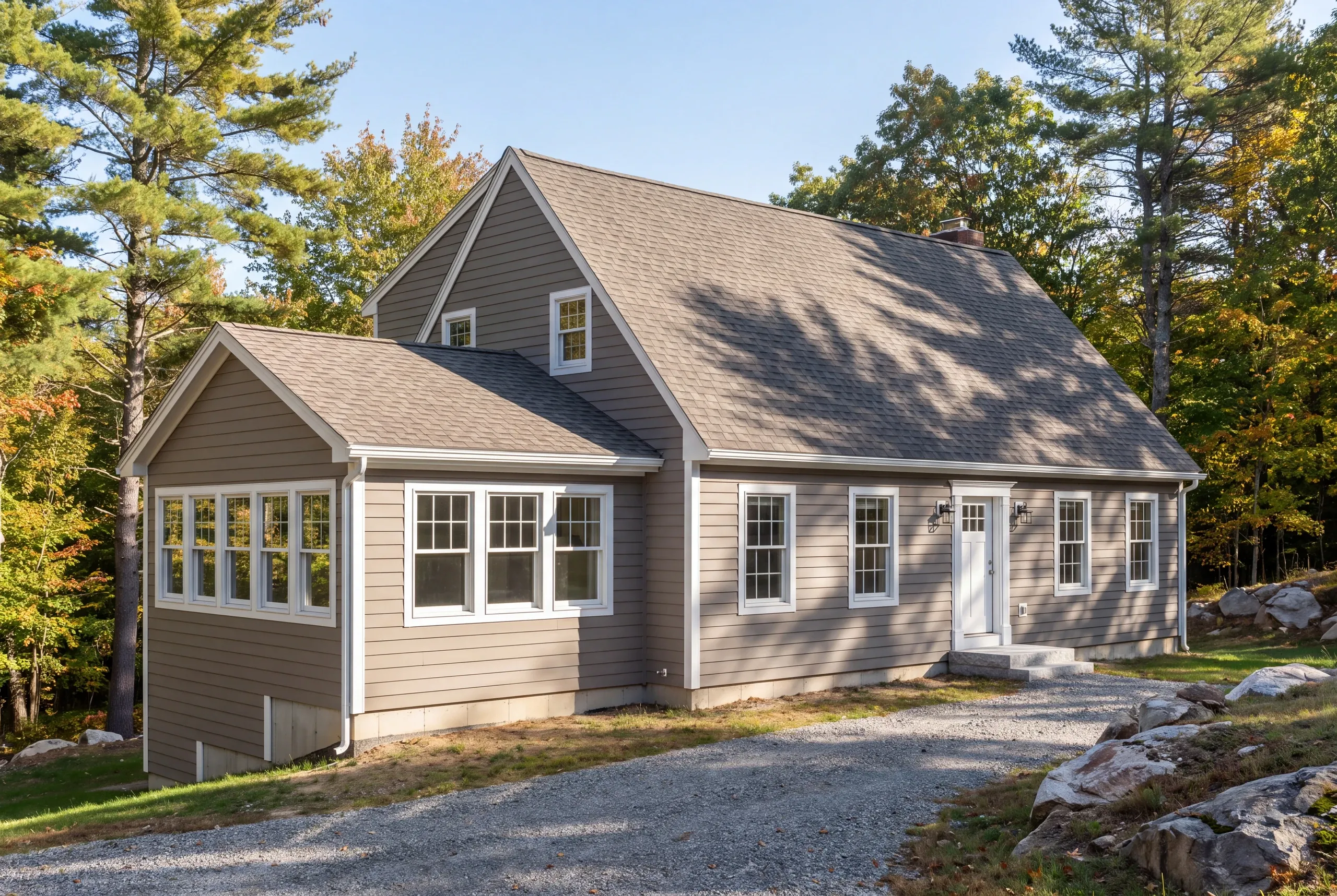 Three-season sun room addition with ice-dam detailing where the new roof meets the original roofline
