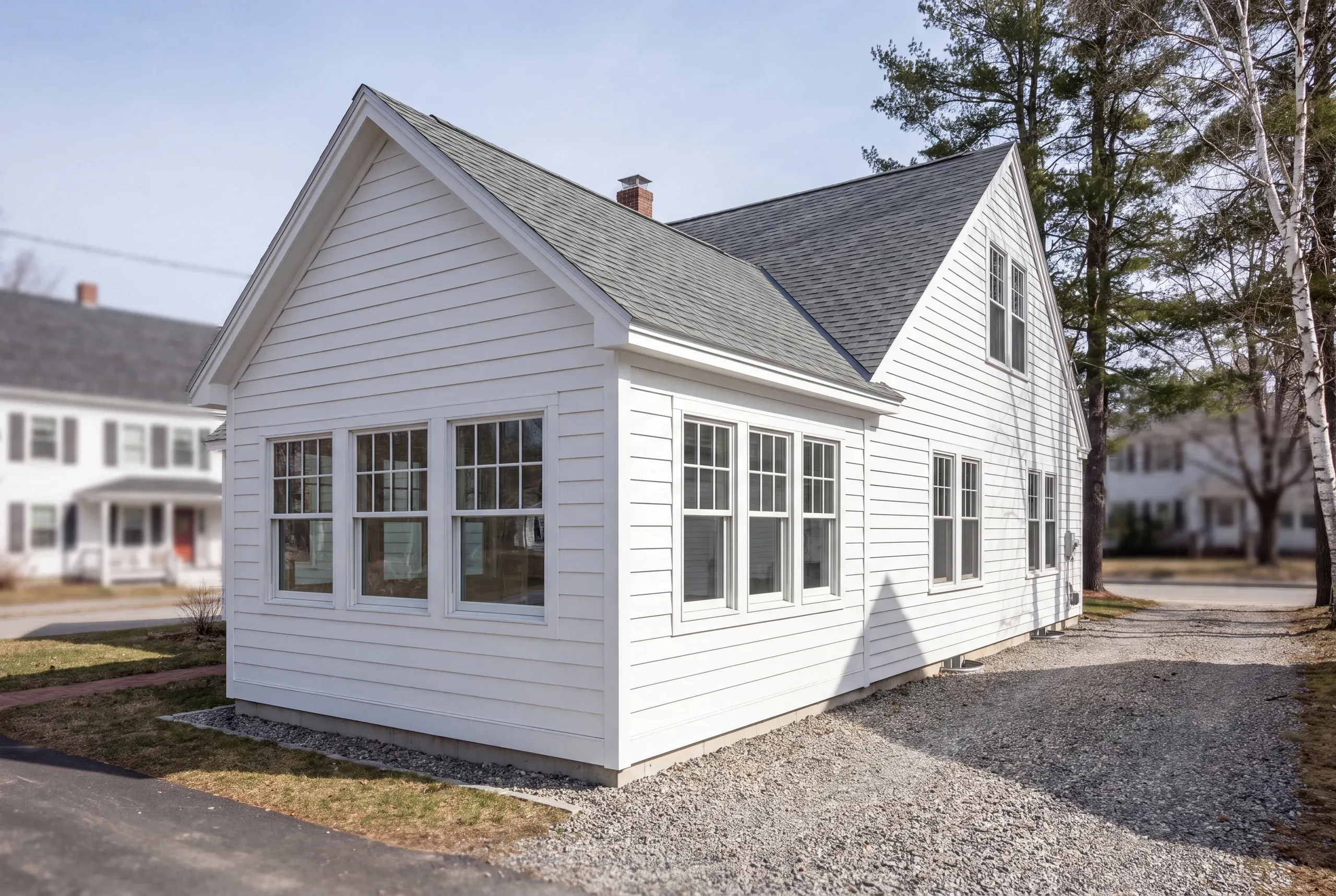 Finished four-season sun room addition on a Mere Point property in Brunswick