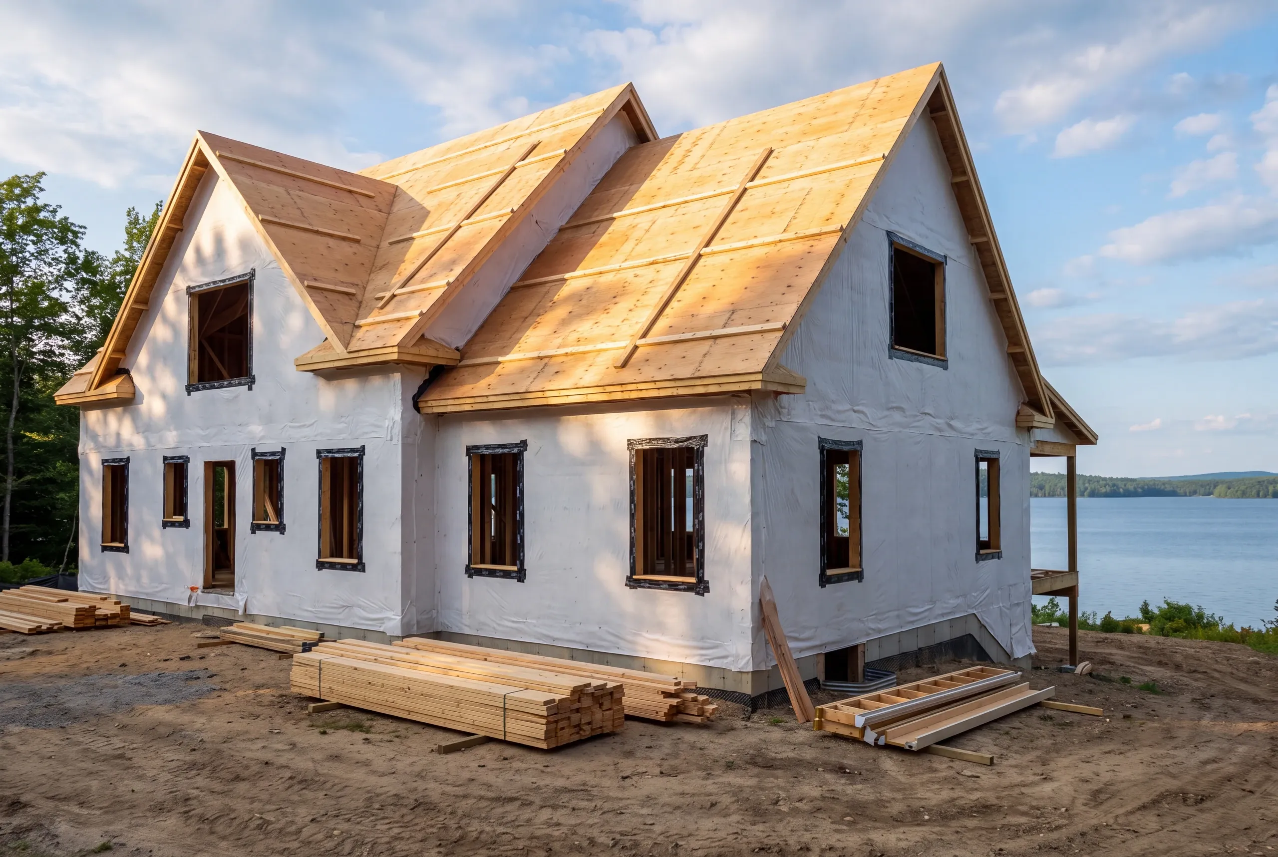 Roof runoff redirected away from the shoreline on a China Lake building project