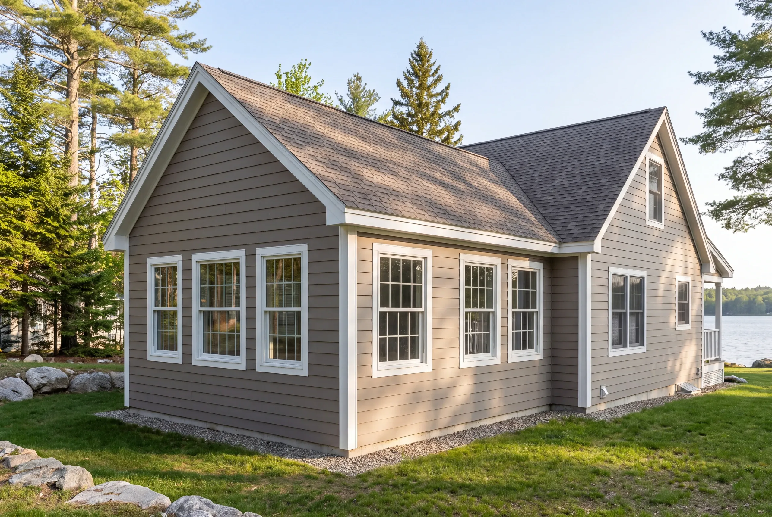 Finished four-season sun room addition on a Three Mile Pond property in China
