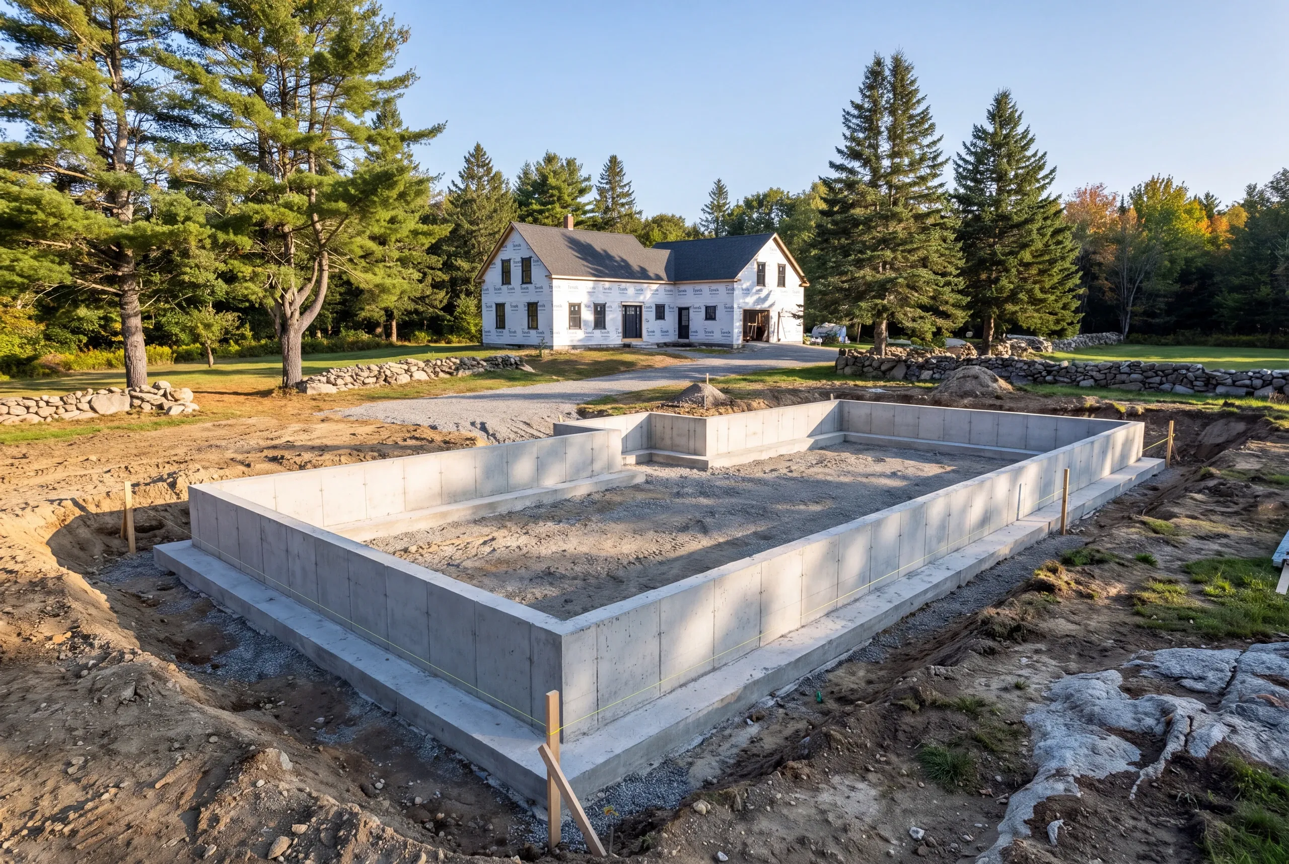 Deep frost footings poured on a northern Kennebec County site in Clinton