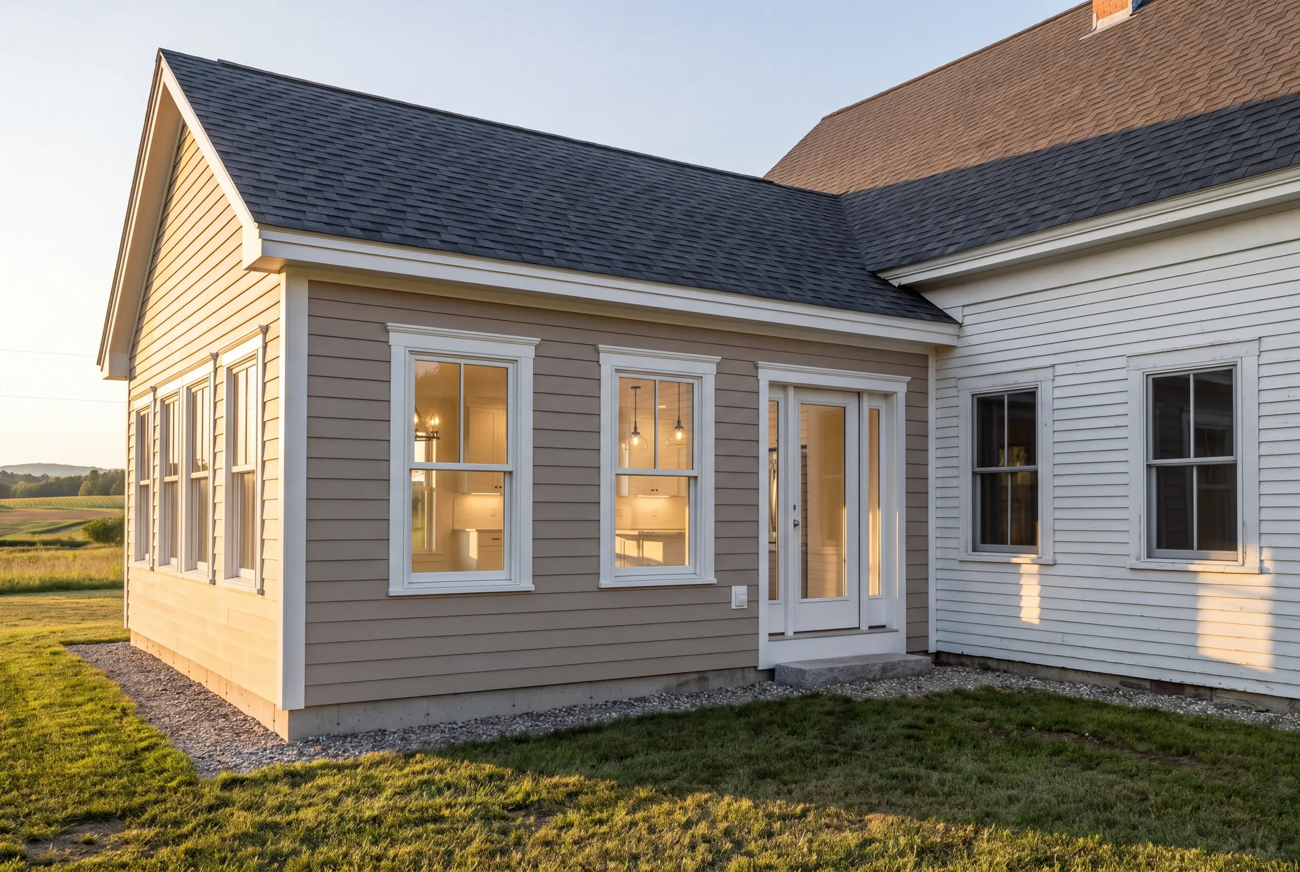 Finished addition on a Farmington home seen from where it joins the original house
