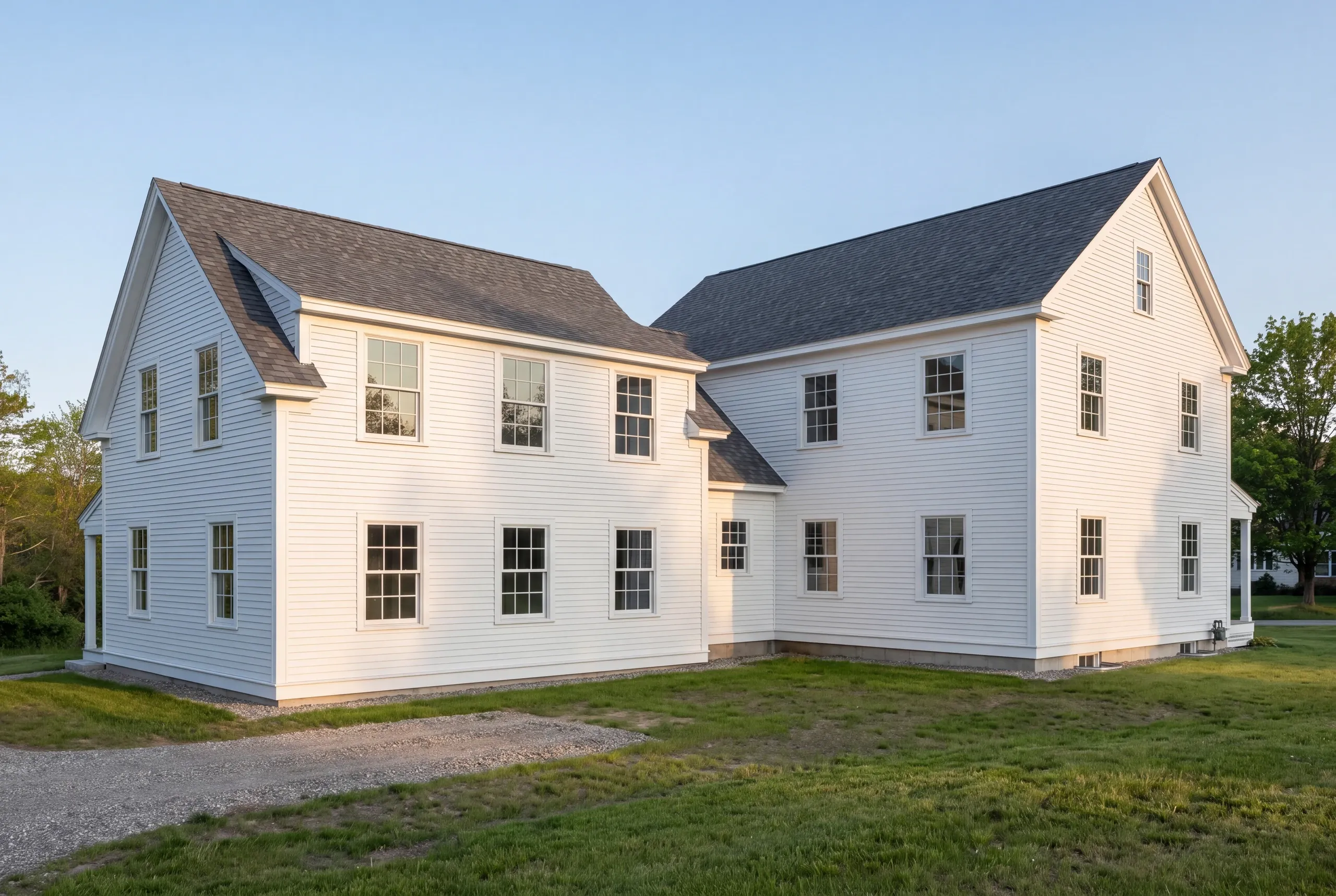 New addition siding matched to the original clapboard exposure on a Gardiner house