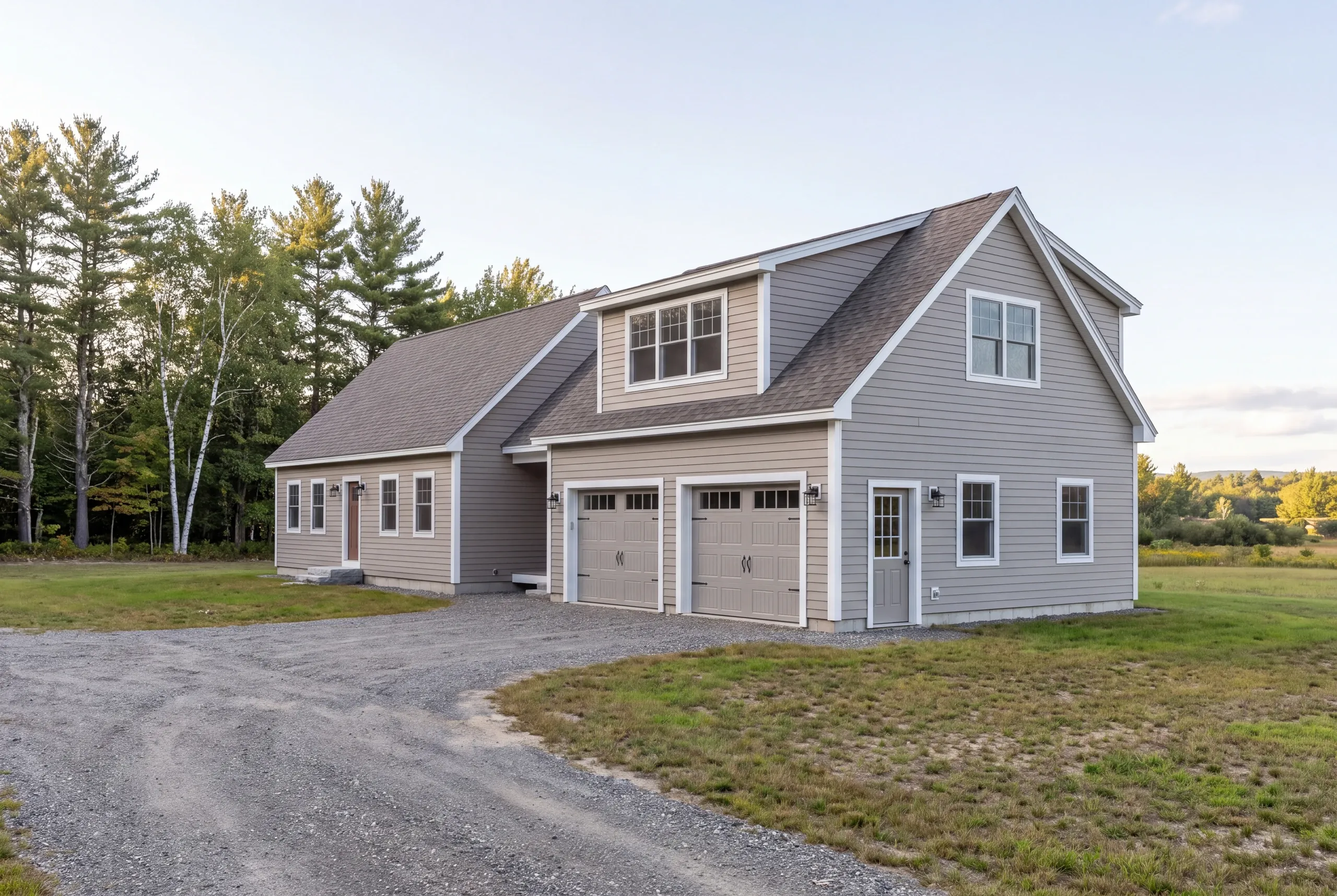 Greene home with a completed attached garage and bonus room above