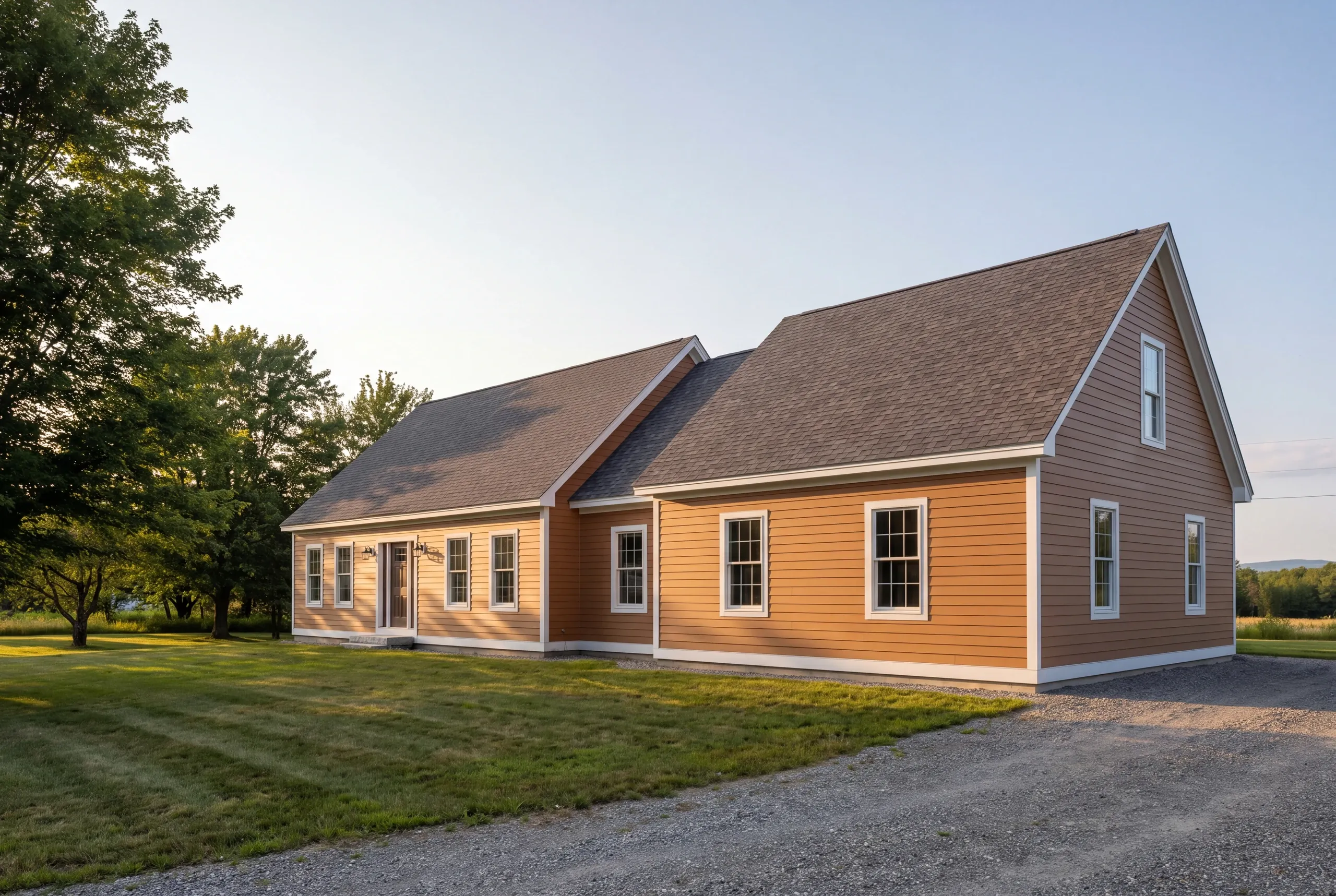 Finished addition on a Greene, Maine home, wide view