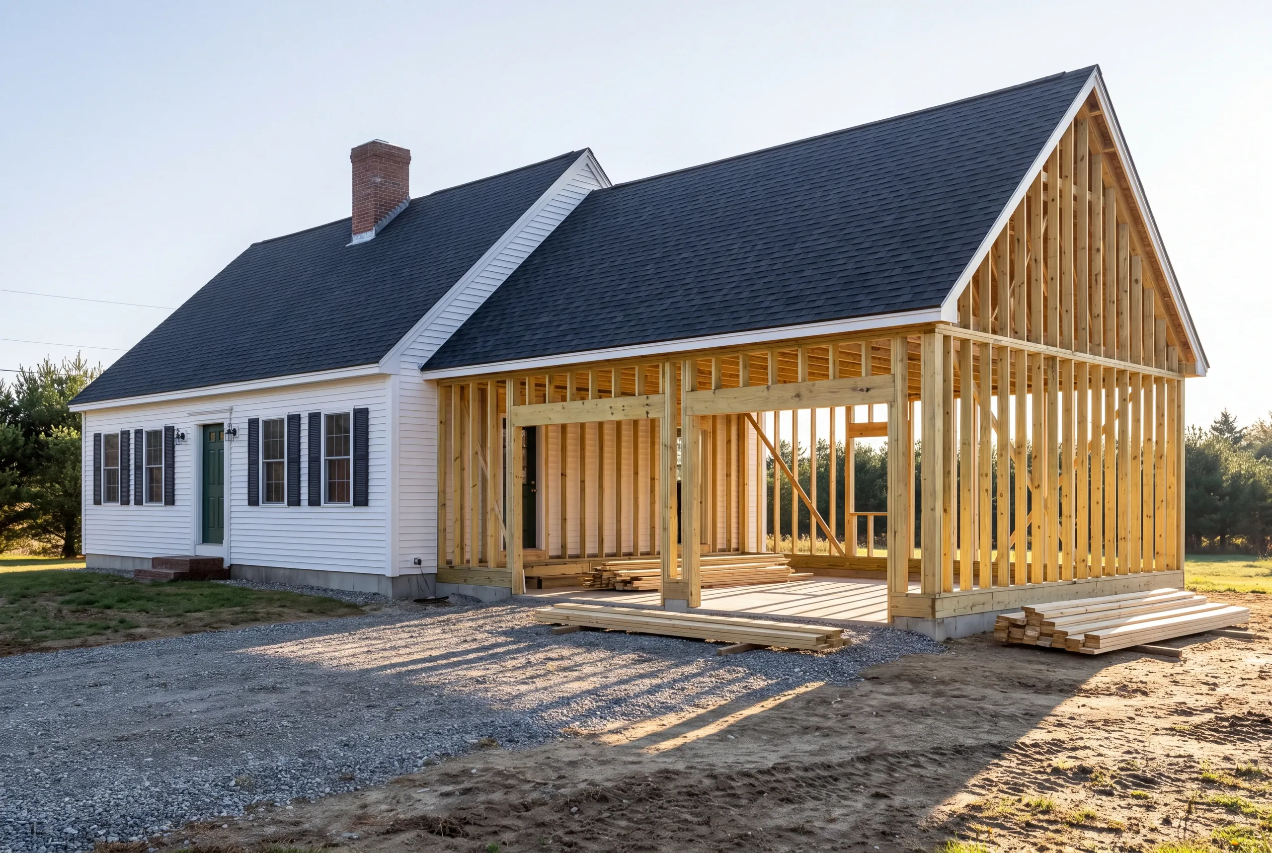 General contractor and crew framing an addition on a Central Maine home