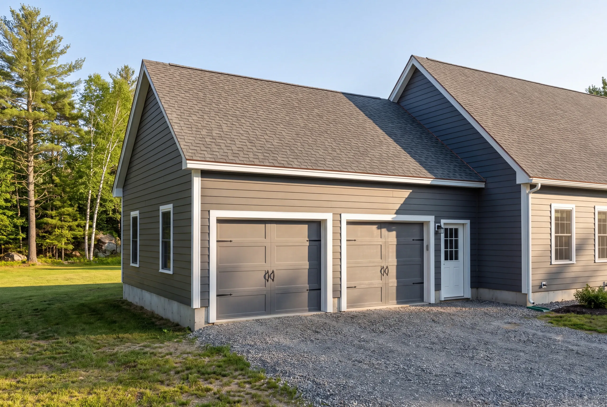 Attached garage addition under construction in the Kennebec Valley