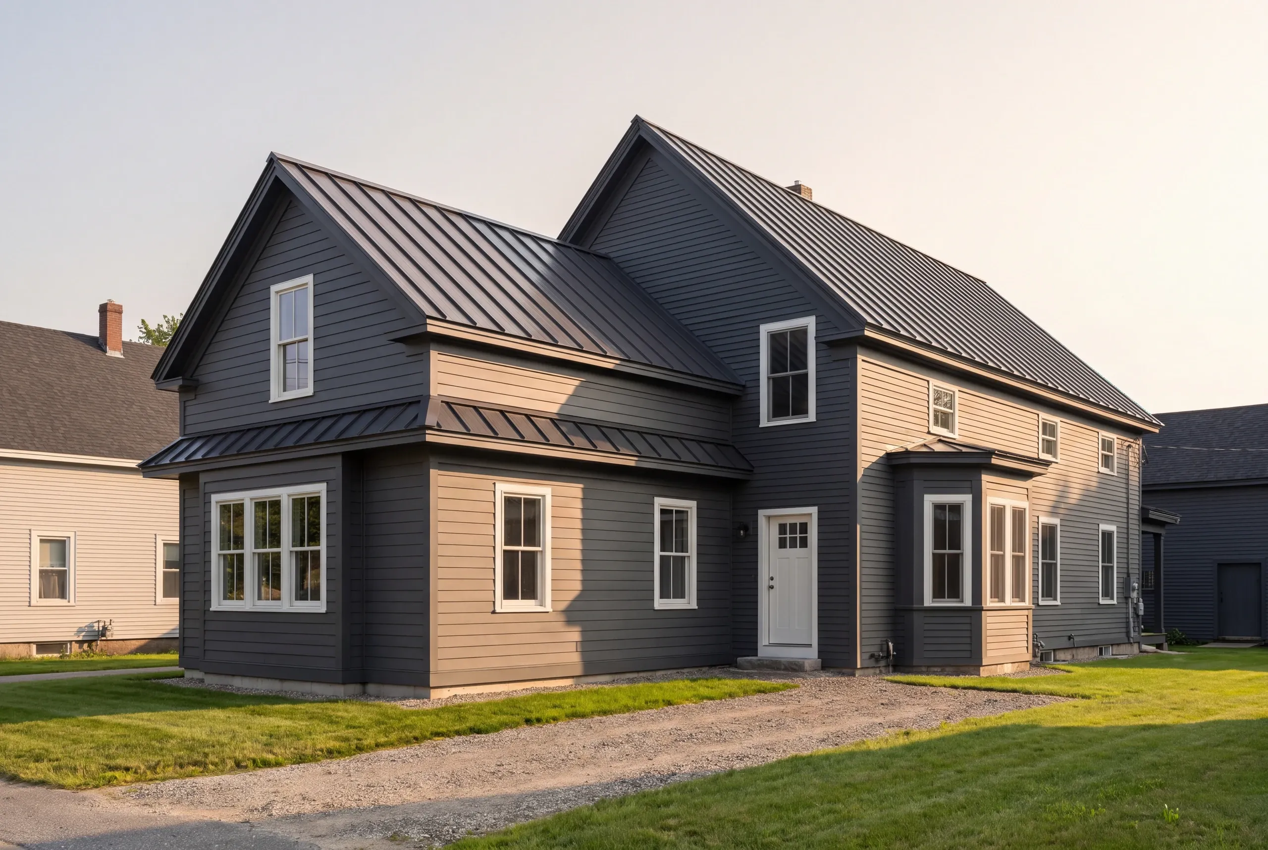 Finished addition on a Lewiston, Maine home, wide view