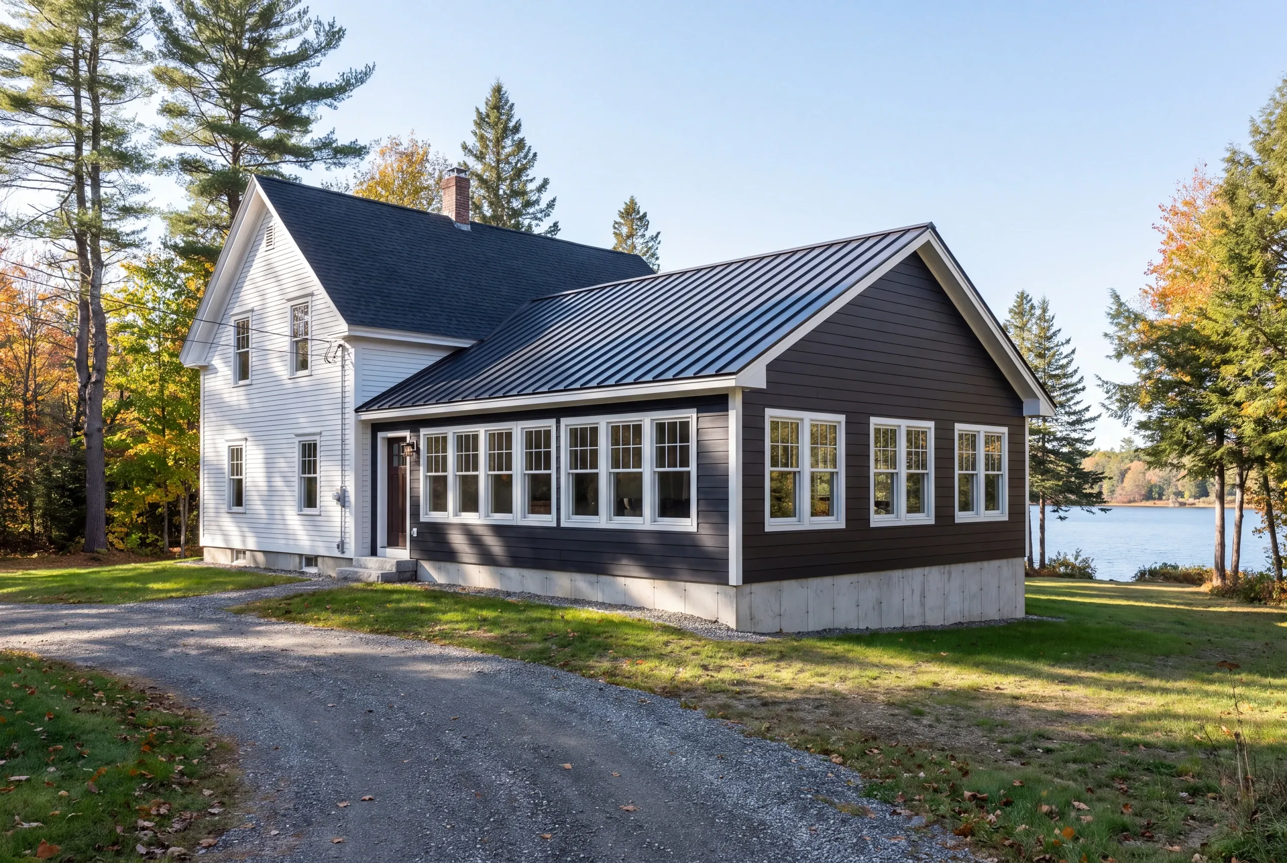 Finished four-season sun room addition facing Long Pond in Mount Vernon