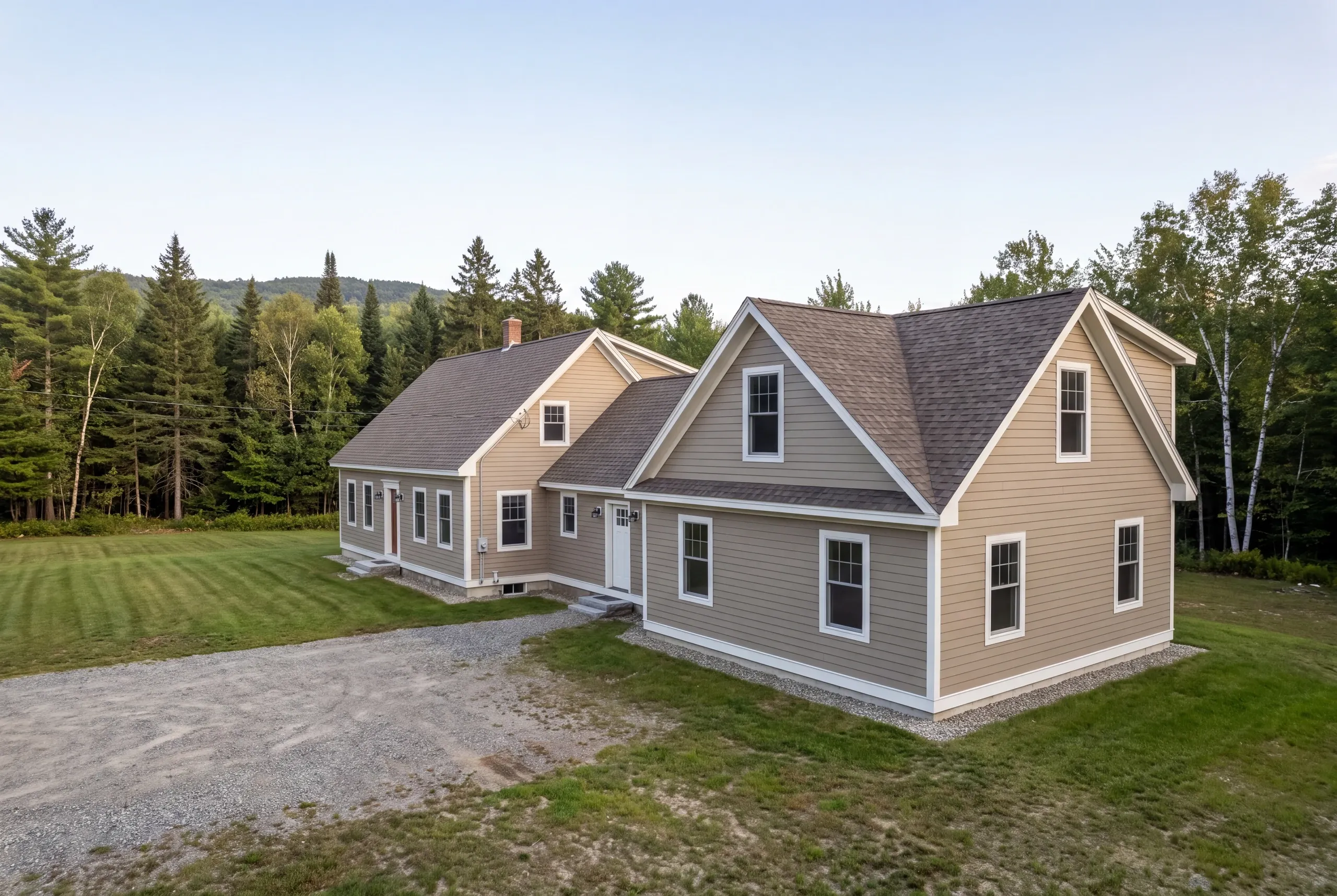 Finished addition on a Mt Vernon, Maine home, wide view