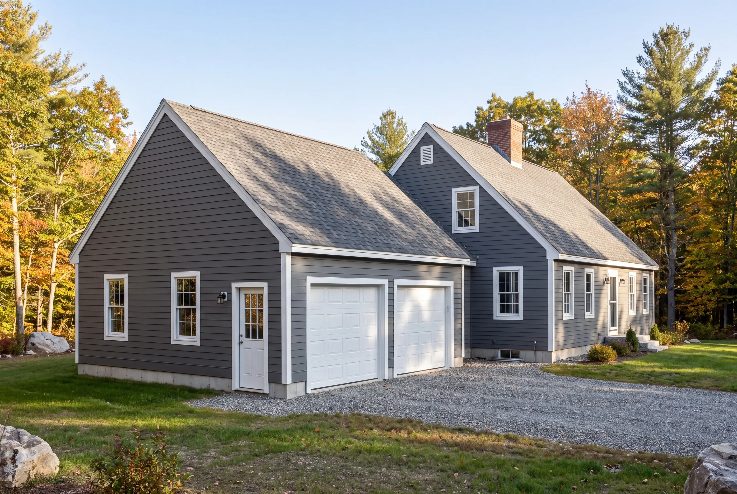 Finished attached garage addition with gravel approach on a rural Palermo lot