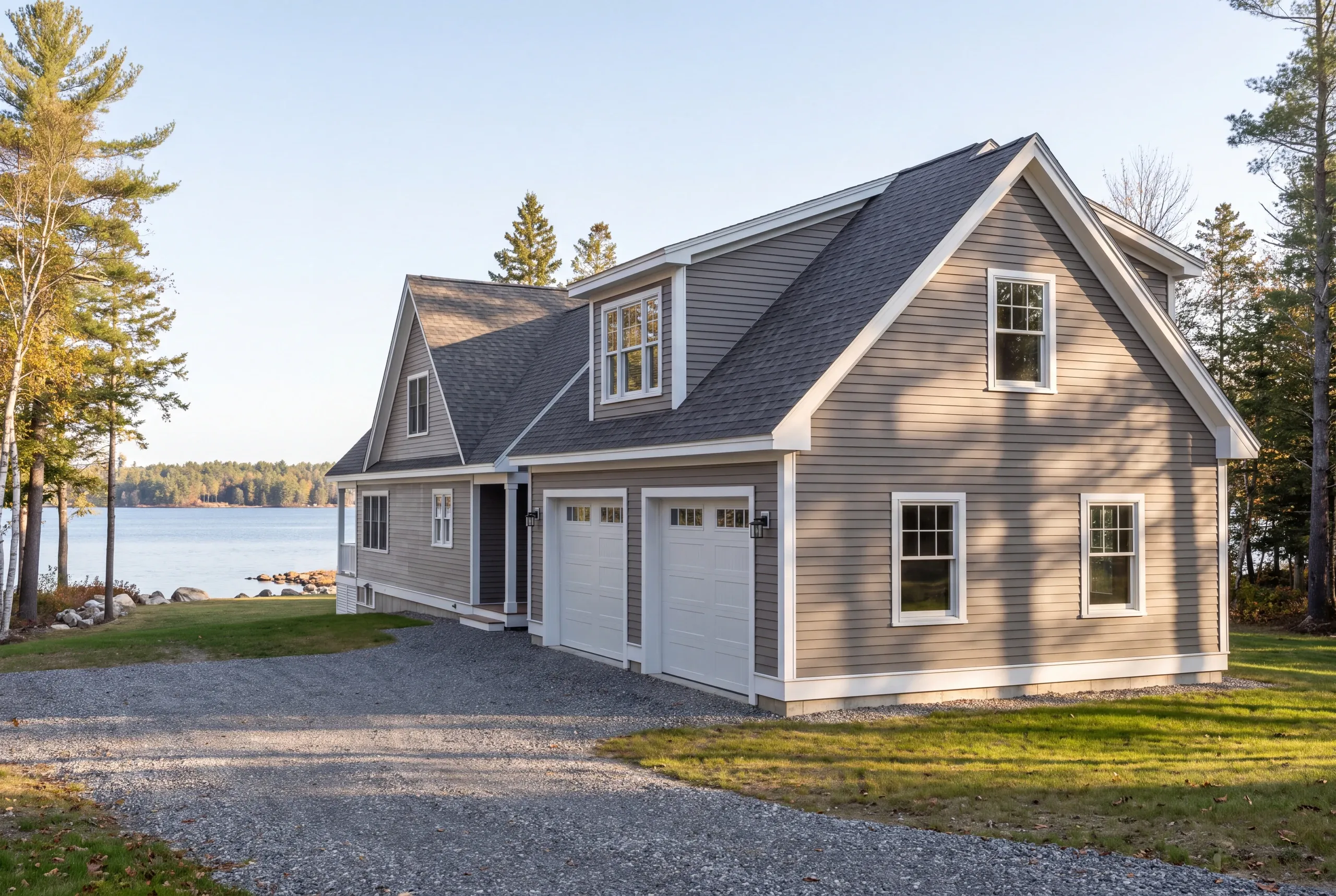 Messalonskee Lake frontage home in Sidney with a new attached garage addition