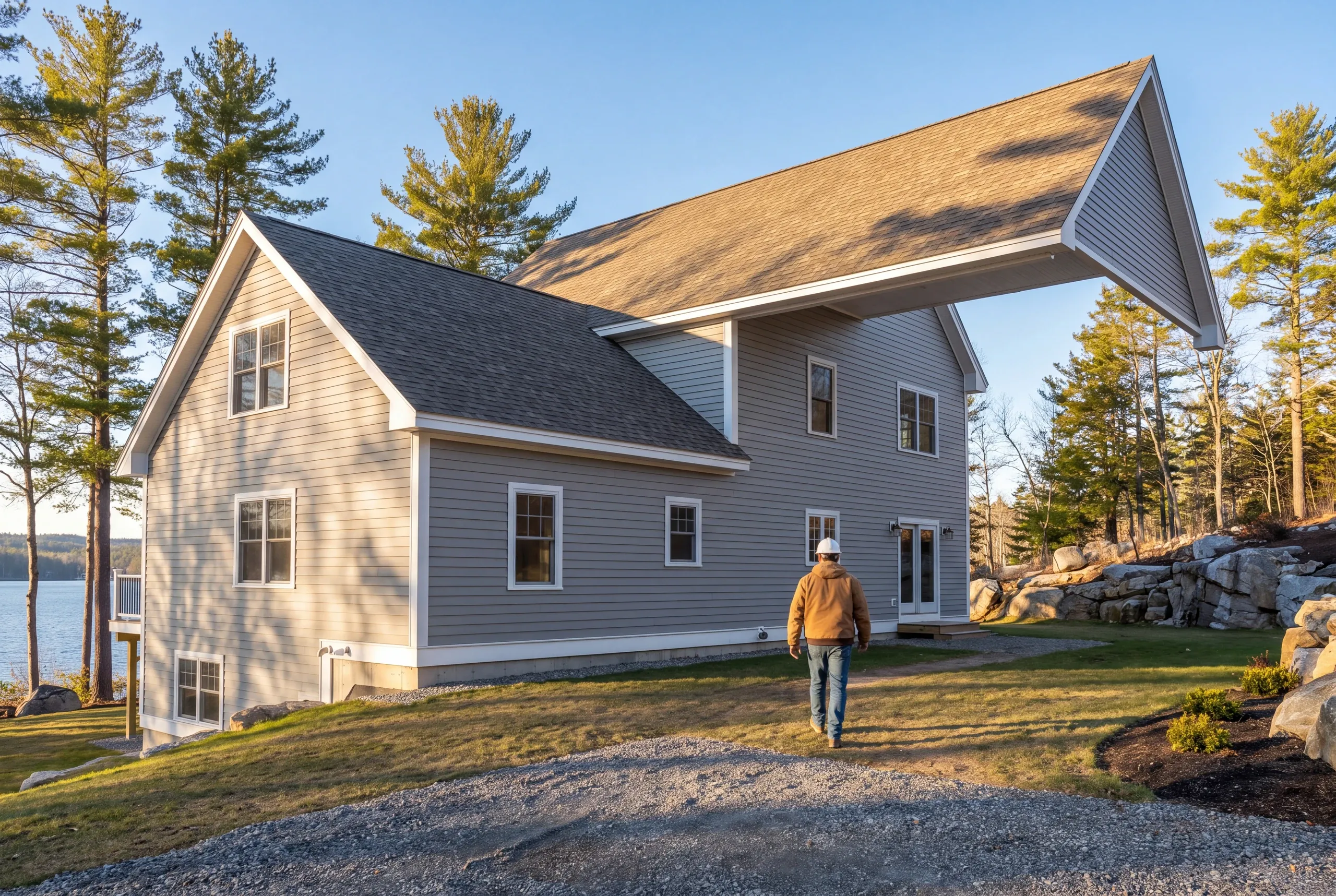 Newman Homes foreman walking a Vassalboro parcel near the China Lake south basin