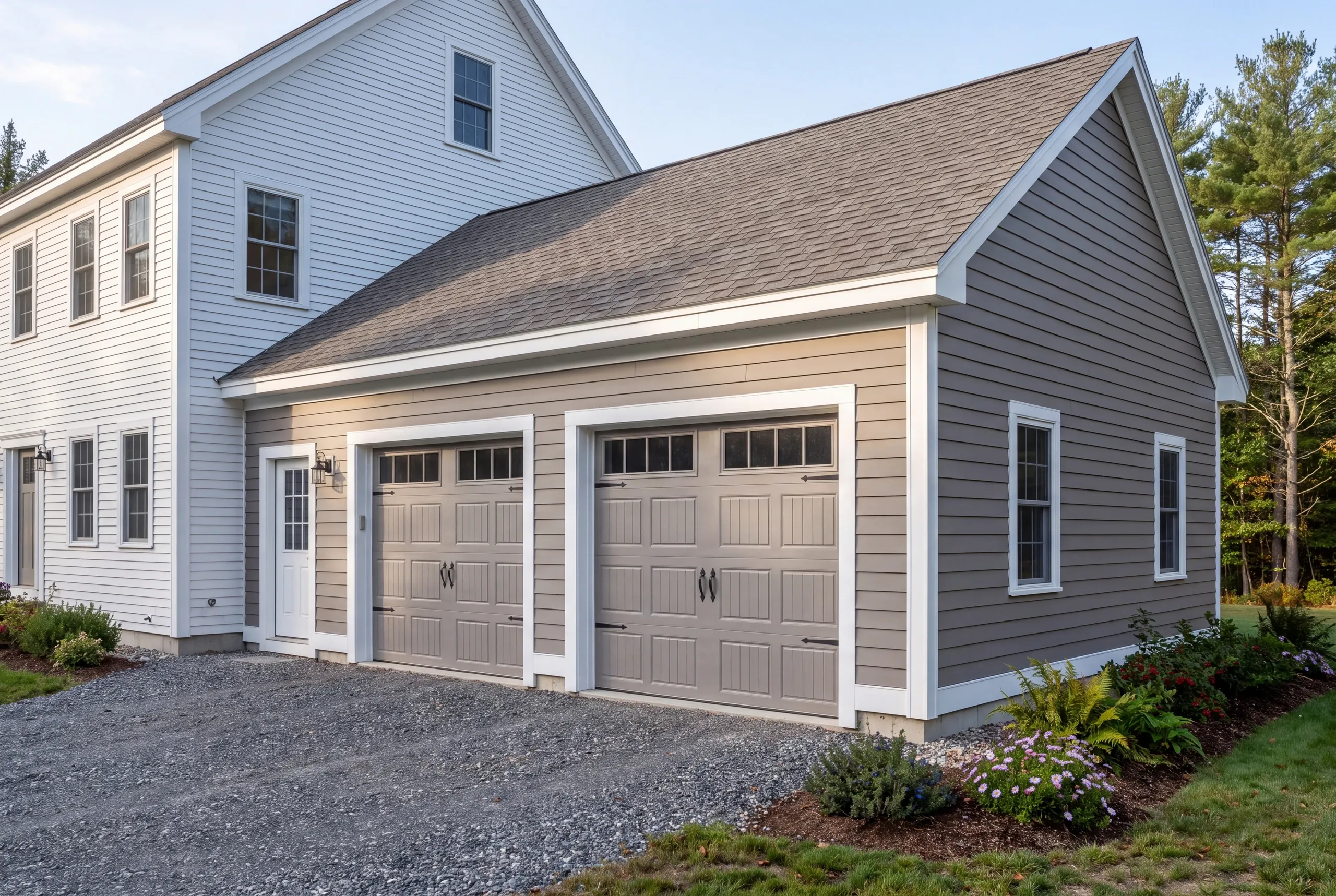Finished attached garage addition with a regraded approach on a Vassalboro property