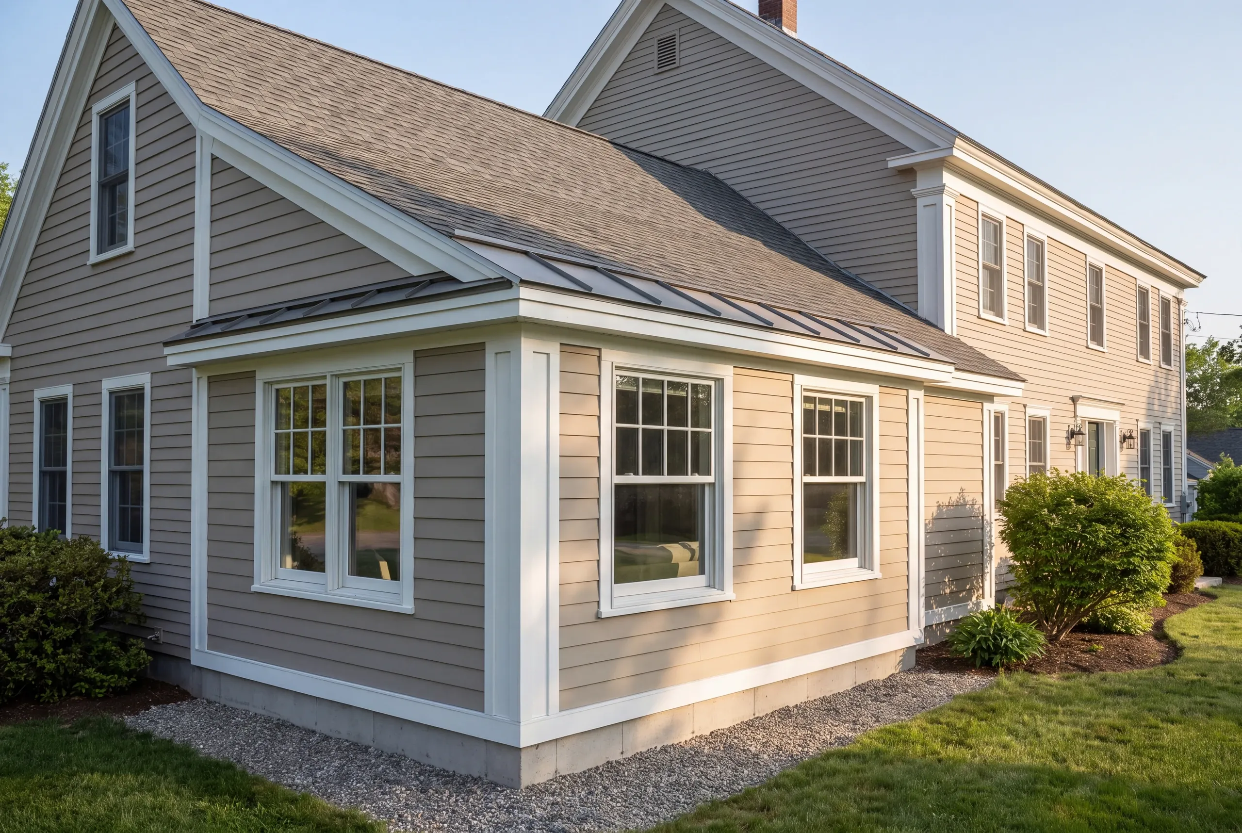 Finished addition on a Vassalboro home seen from where it joins the original house