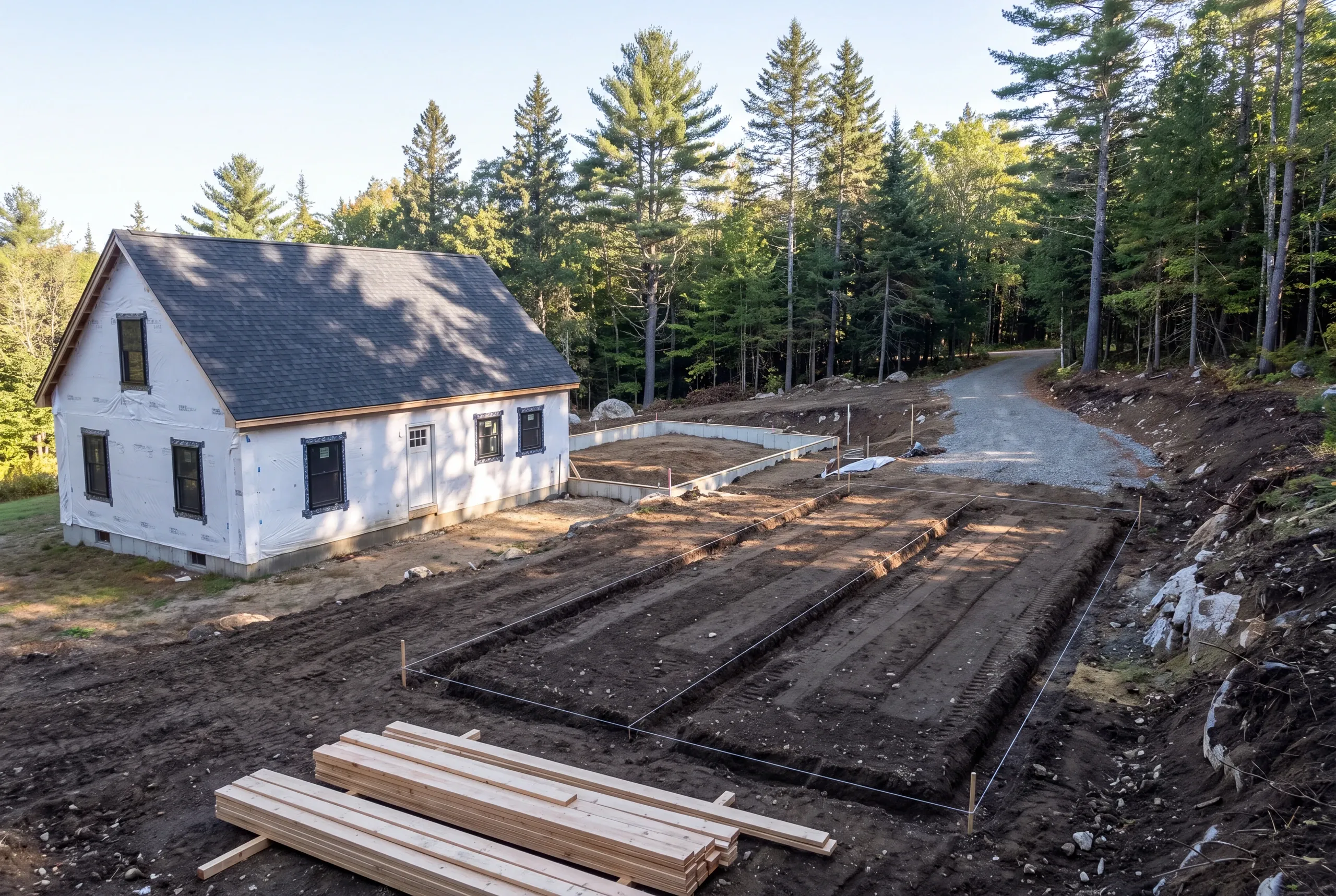 Septic field layout staked out before an addition on a Vienna property