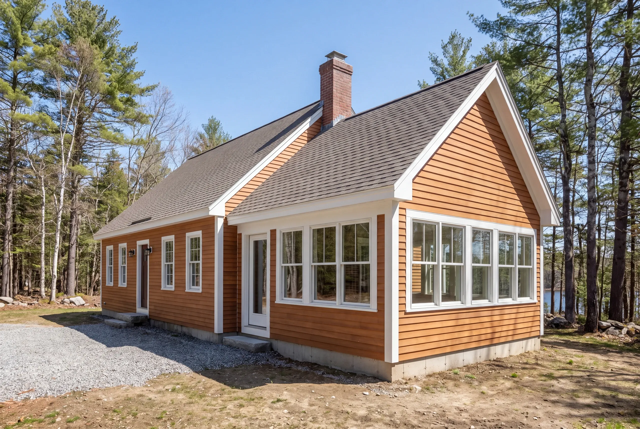 Finished four-season sun room addition overlooking Flying Pond in Vienna