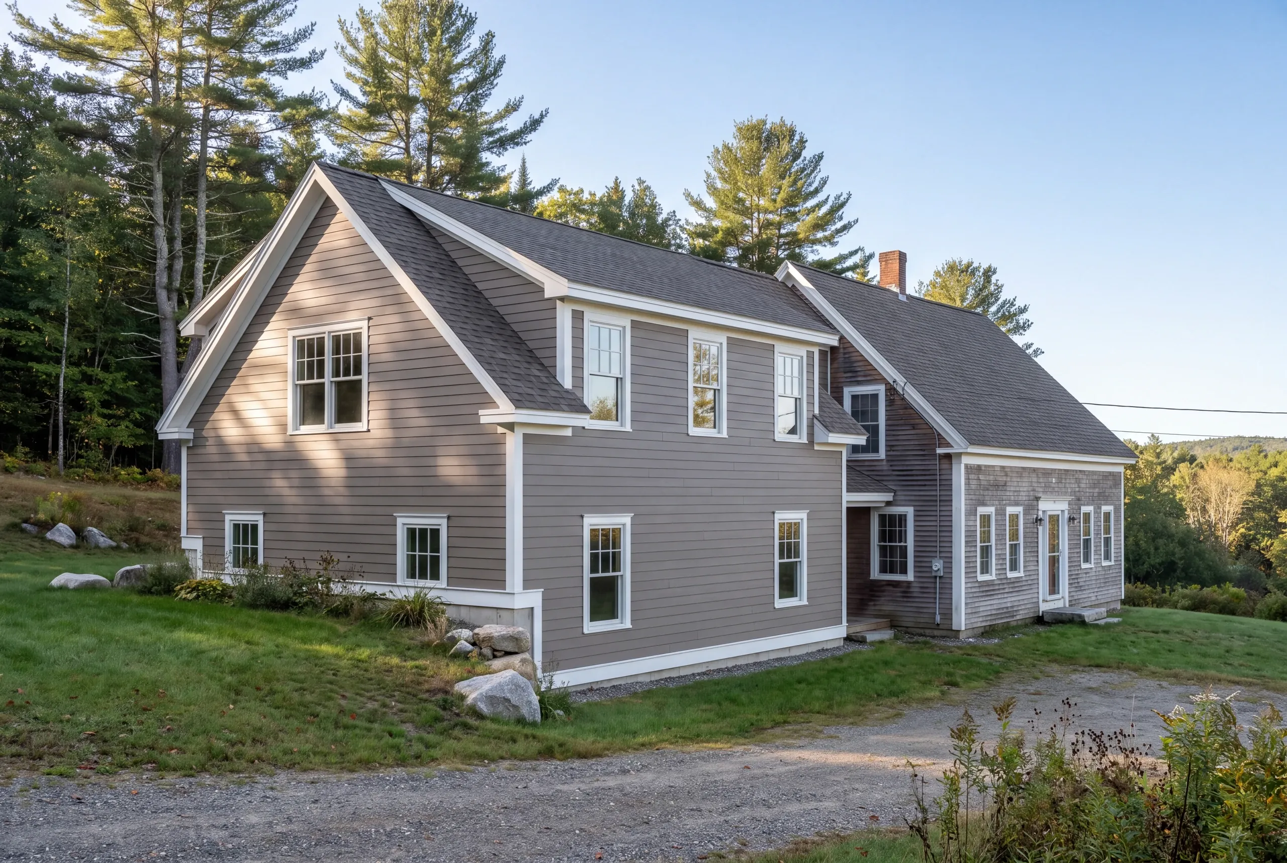 Finished addition on a Vienna, Maine home, wide view