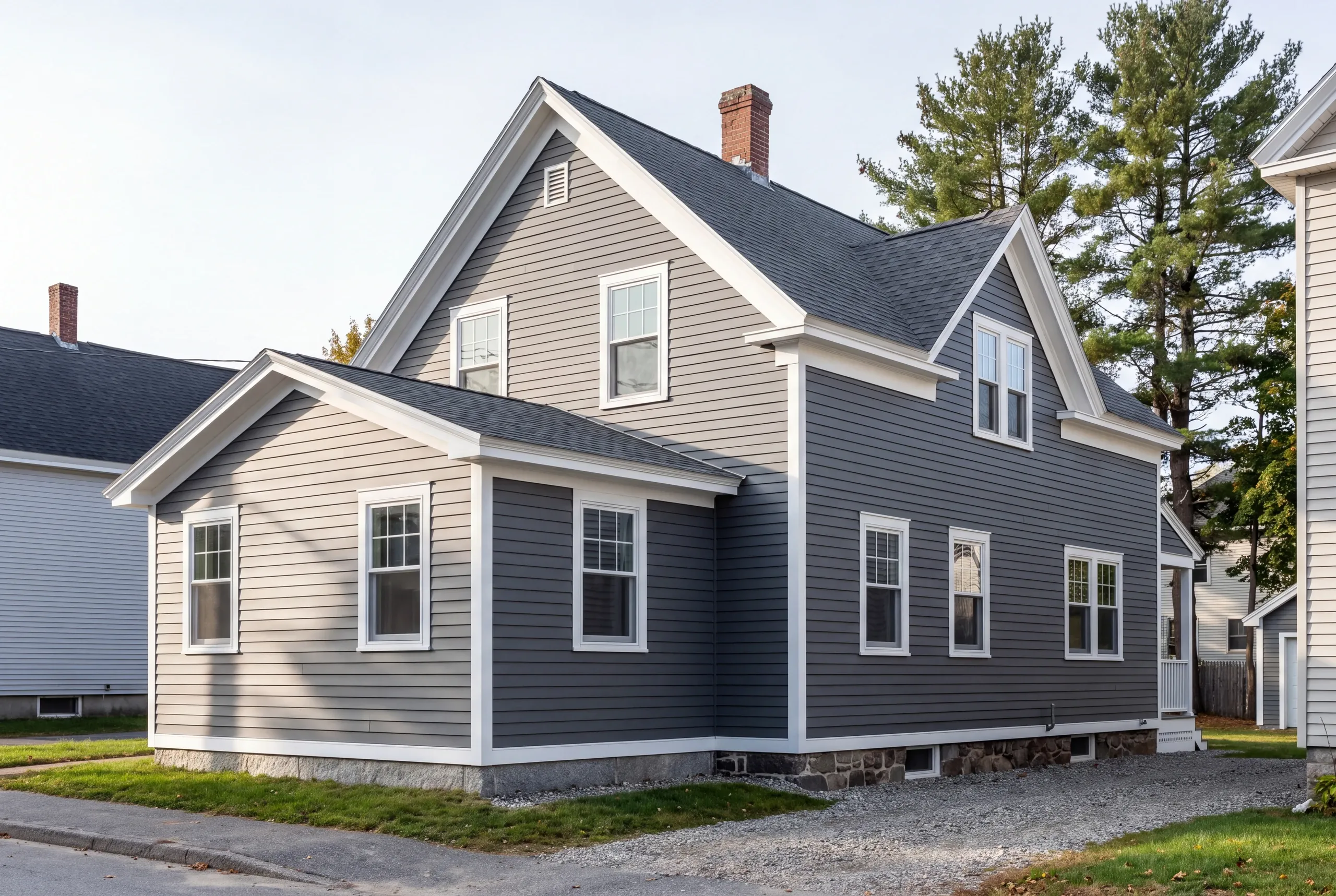 Mill-era Waterville home with a new kitchen addition matched to the original trim profile