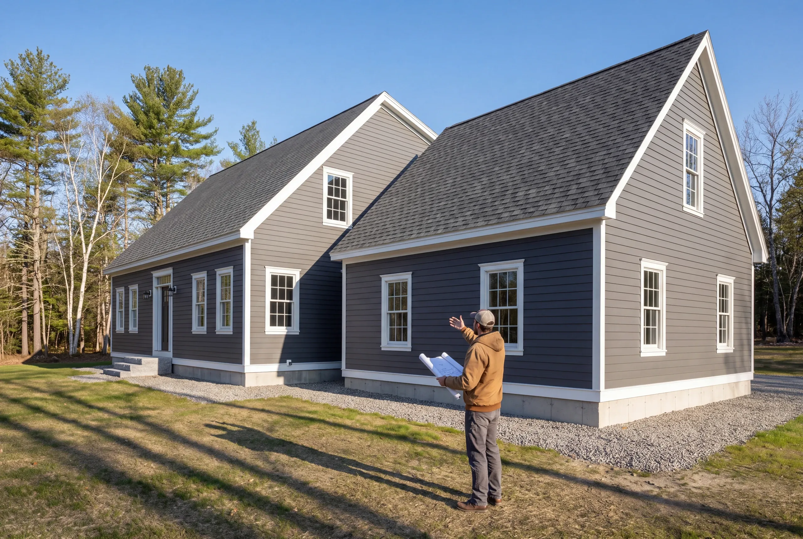 Newman Homes foreman reviewing a site plan on a Whitefield property